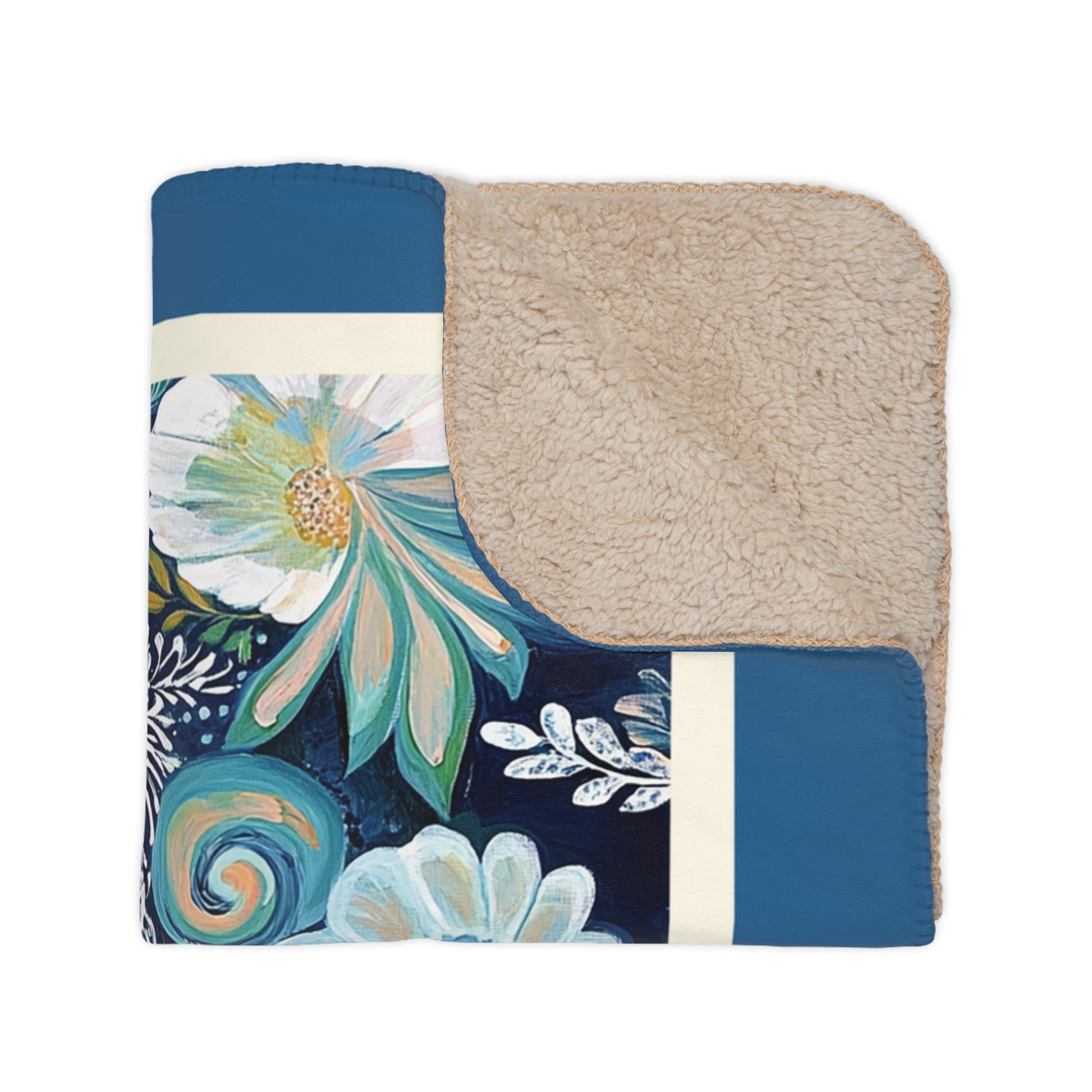 Coastal Beach Cottage Blanket, Scandi Stylized Shells Folk Art Throw, Rosemaling - FlooredByArt