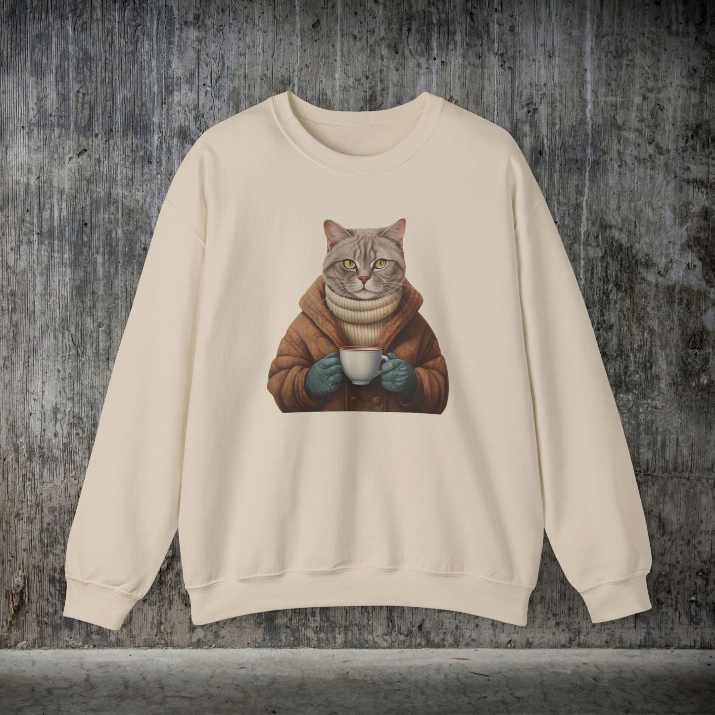 Coffee Cat Sweatshirt, Cats in Sweaters Shirt, Cute Astethic Cat Boho Shirt - FlooredByArt
