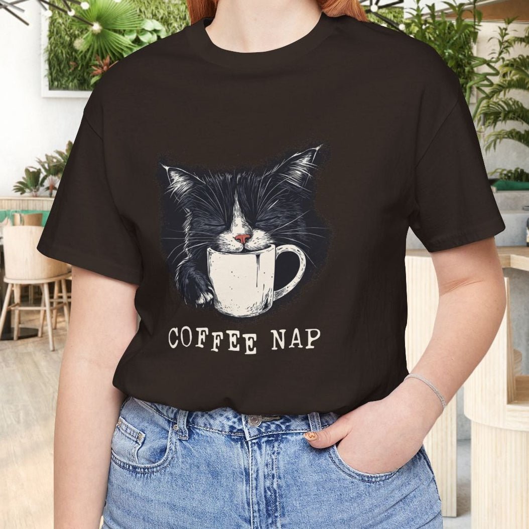 Coffee Nap Black Cat T-Shirt – Cute Cat & Coffee Lover Tee - FlooredByArt