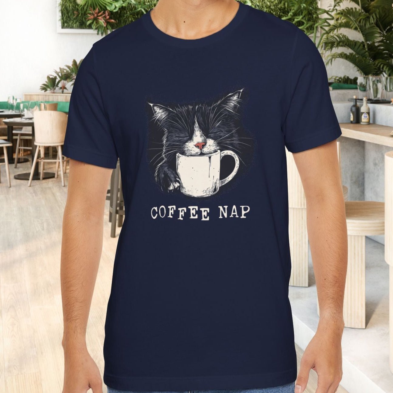 Coffee Nap Black Cat T-Shirt – Cute Cat & Coffee Lover Tee - FlooredByArt