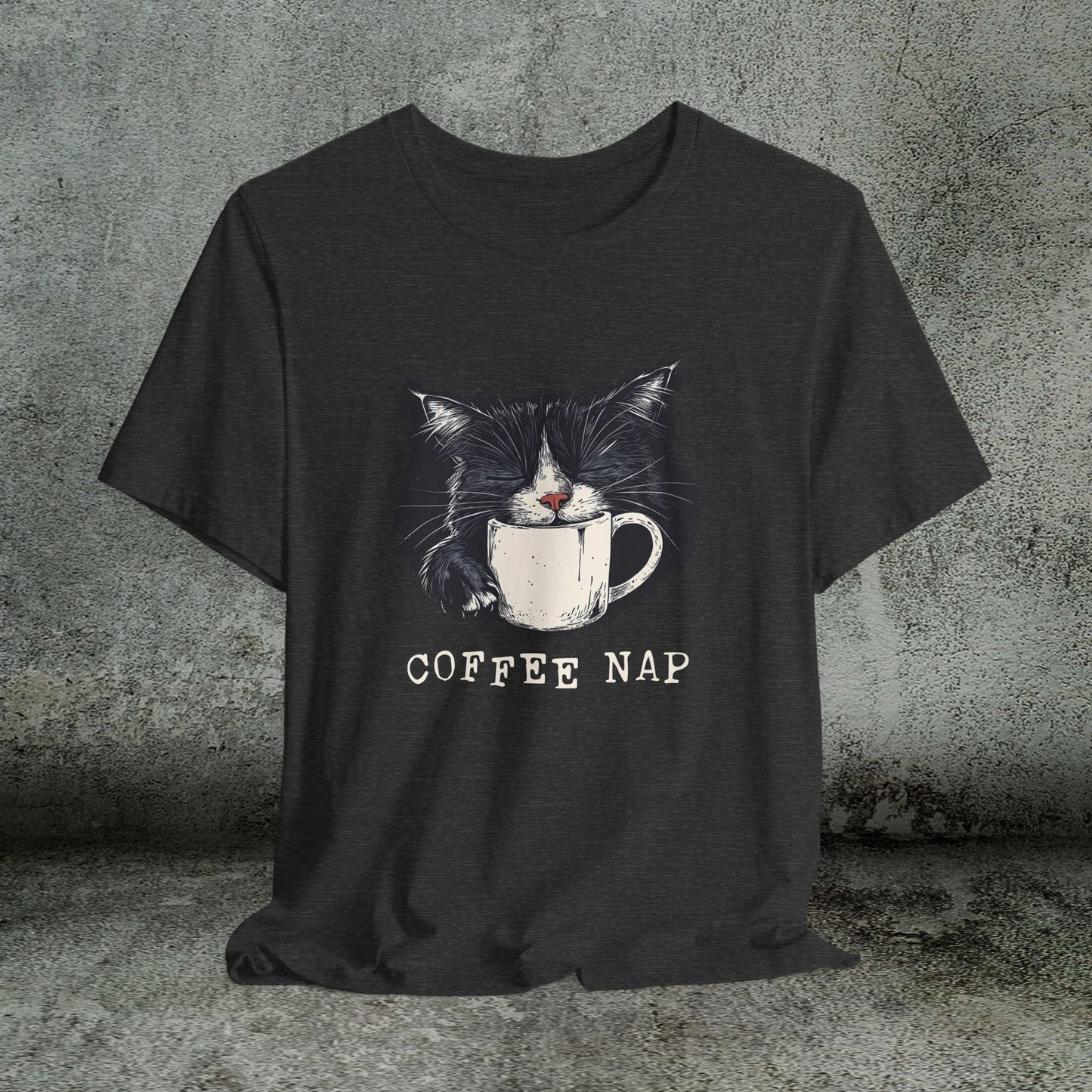 Coffee Nap Black Cat T-Shirt – Cute Cat & Coffee Lover Tee - FlooredByArt