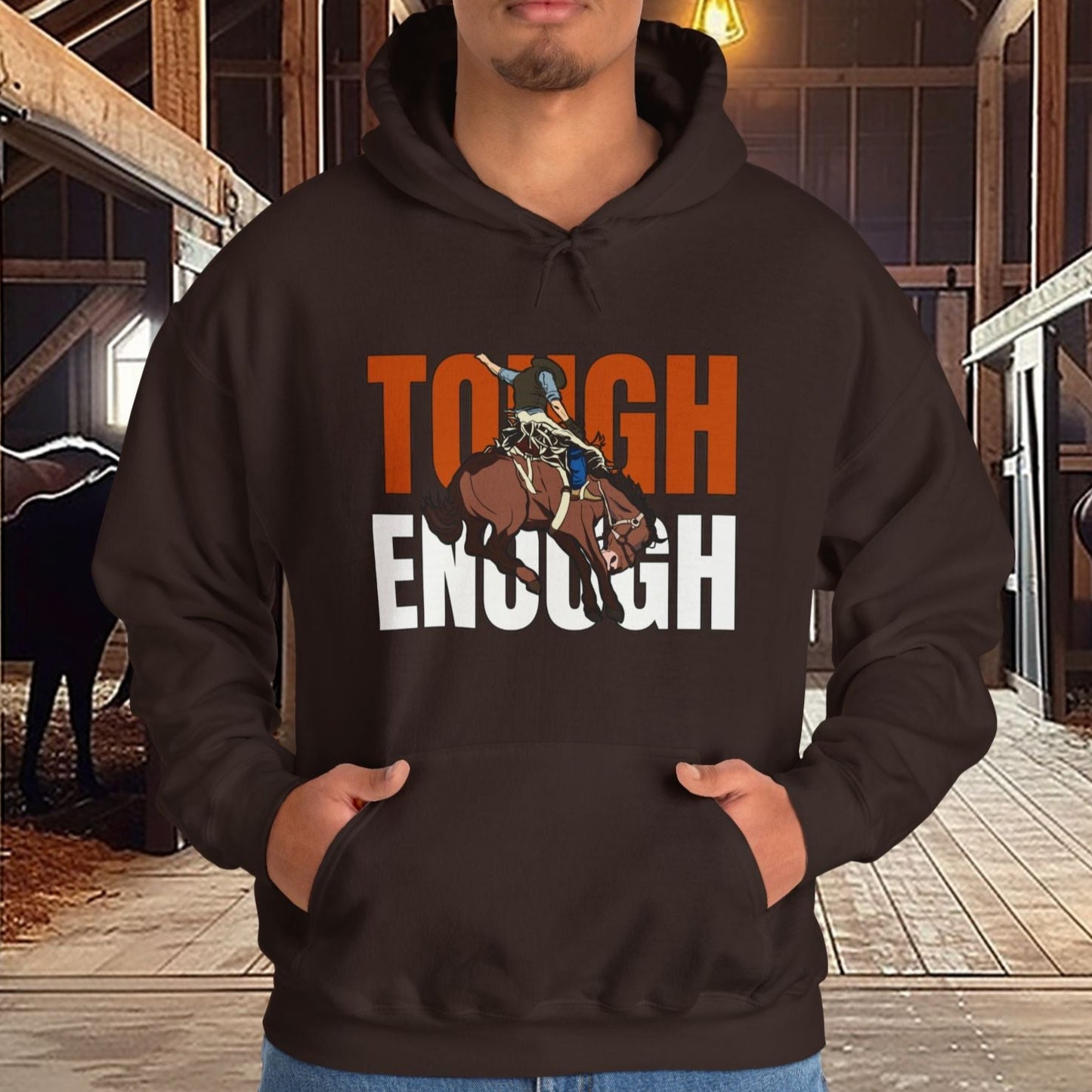Cowboy Bronc Crewneck Hoodie Sweatshirt - He is Tough Enough Ride the Rodeo Broncs - FlooredByArt