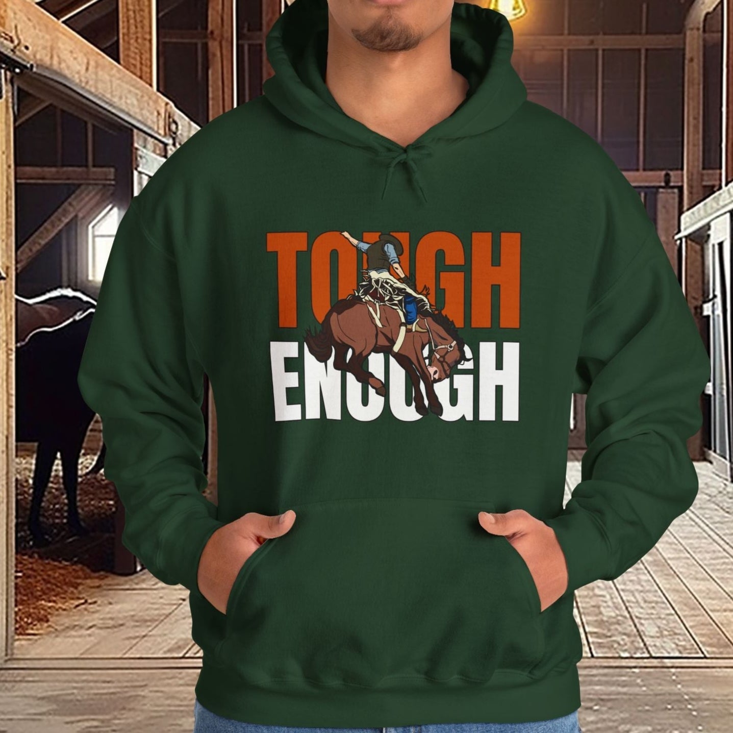 Cowboy Bronc Crewneck Hoodie Sweatshirt - He is Tough Enough Ride the Rodeo Broncs - FlooredByArt