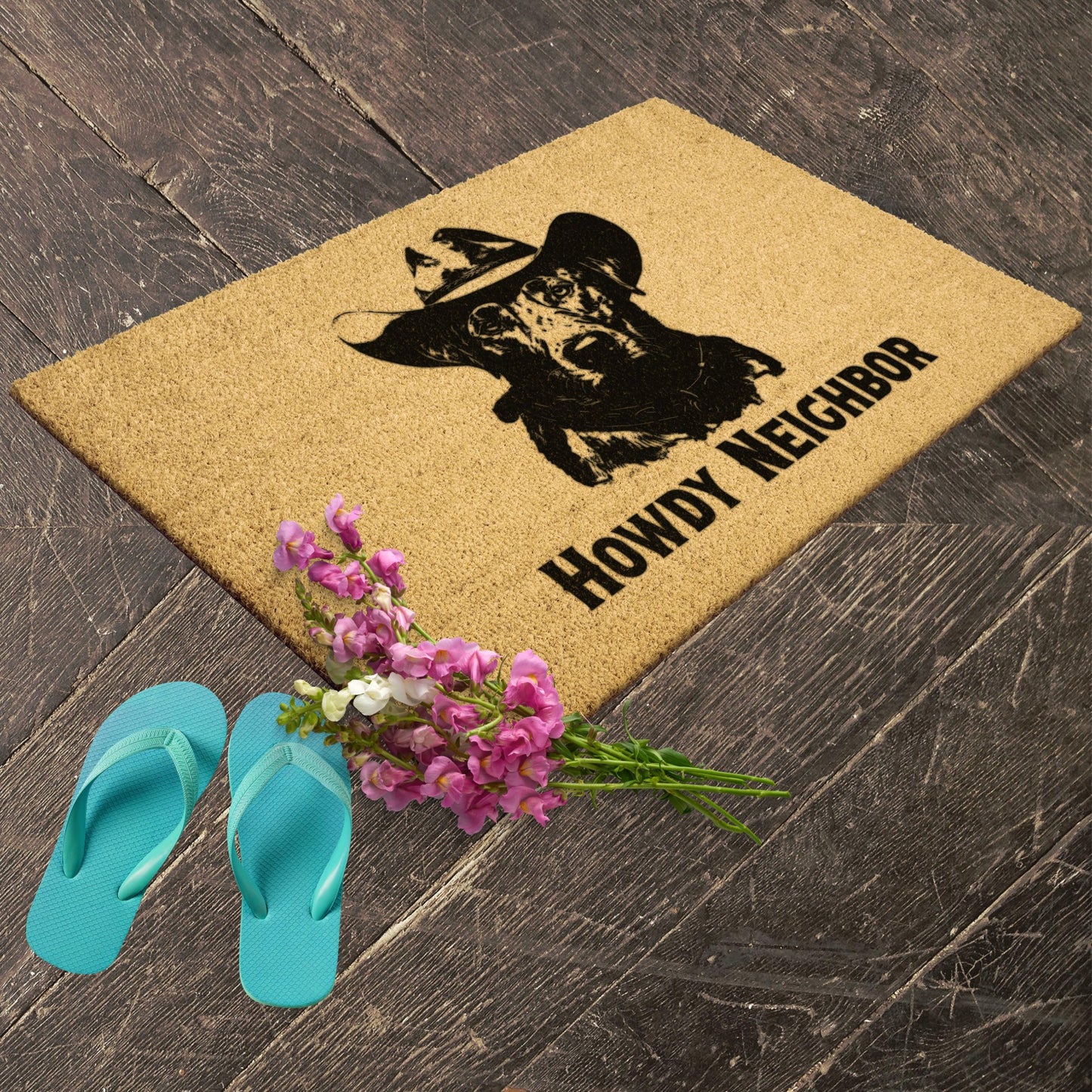 Cowboy Dog DoormatPersonalized Dog Gift, Welcome Mat Dog - FlooredByArt