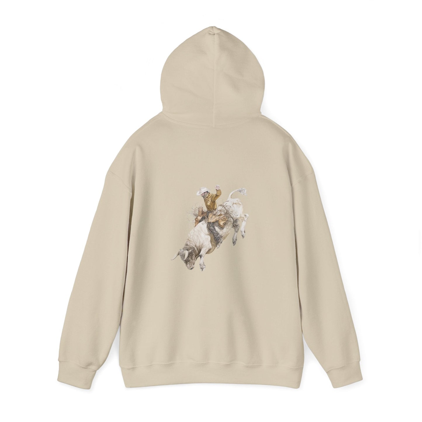 Cowboy Rodeo Hoodie β Western Bull Rider Graphic Sweatshirt in Sand, Country Style Unisex Pullover - FlooredByArt