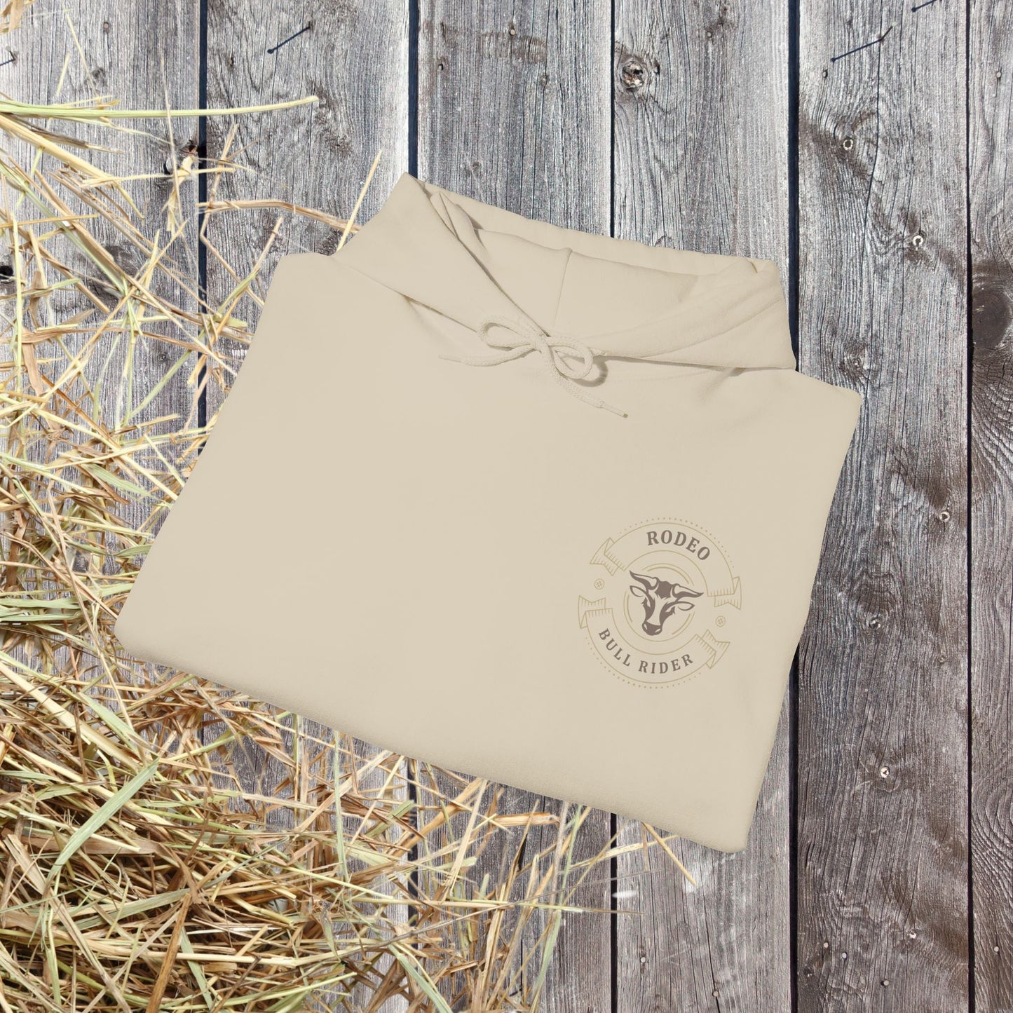 Cowboy Rodeo Hoodie β Western Bull Rider Graphic Sweatshirt in Sand, Country Style Unisex Pullover - FlooredByArt
