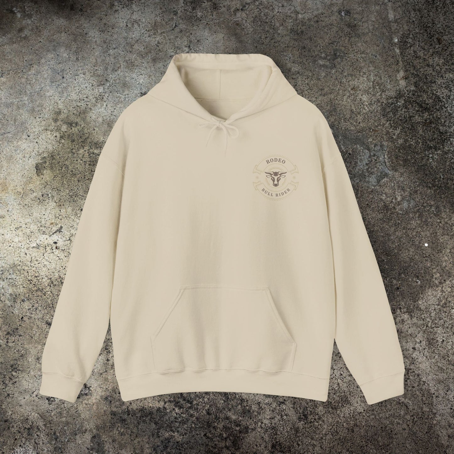 Cowboy Rodeo Hoodie β Western Bull Rider Graphic Sweatshirt in Sand, Country Style Unisex Pullover - FlooredByArt