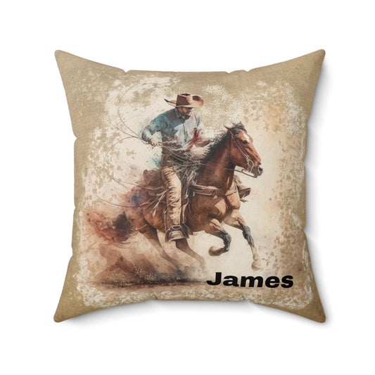 Cowboy Throw Pillow, Watercolor Art Cushion, 4 Sizes, Rustic Ranch Life Decor - FlooredByArt