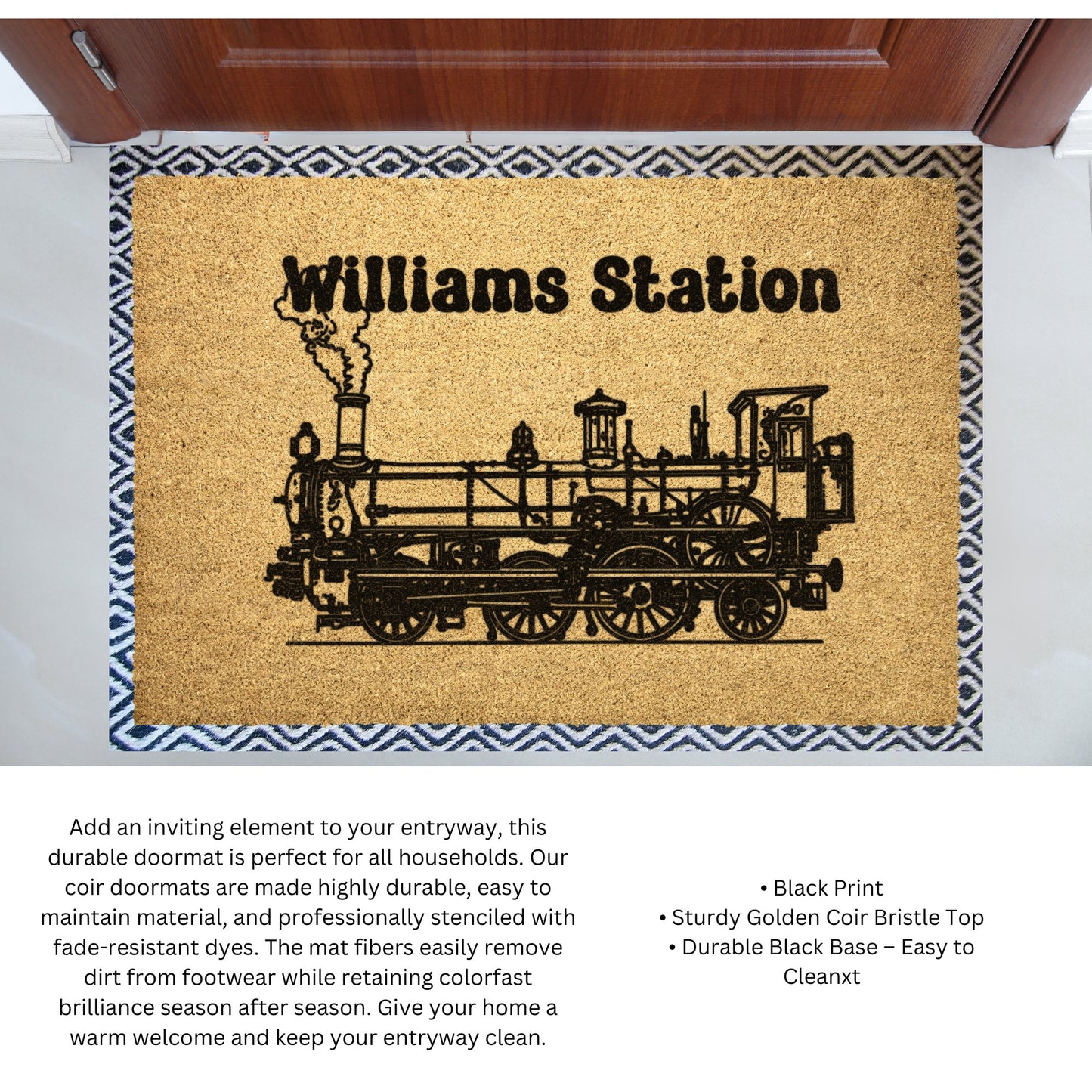 Custom Train Doormat Family Station, Personalized Locomotive Train Lover Custom - FlooredByArt