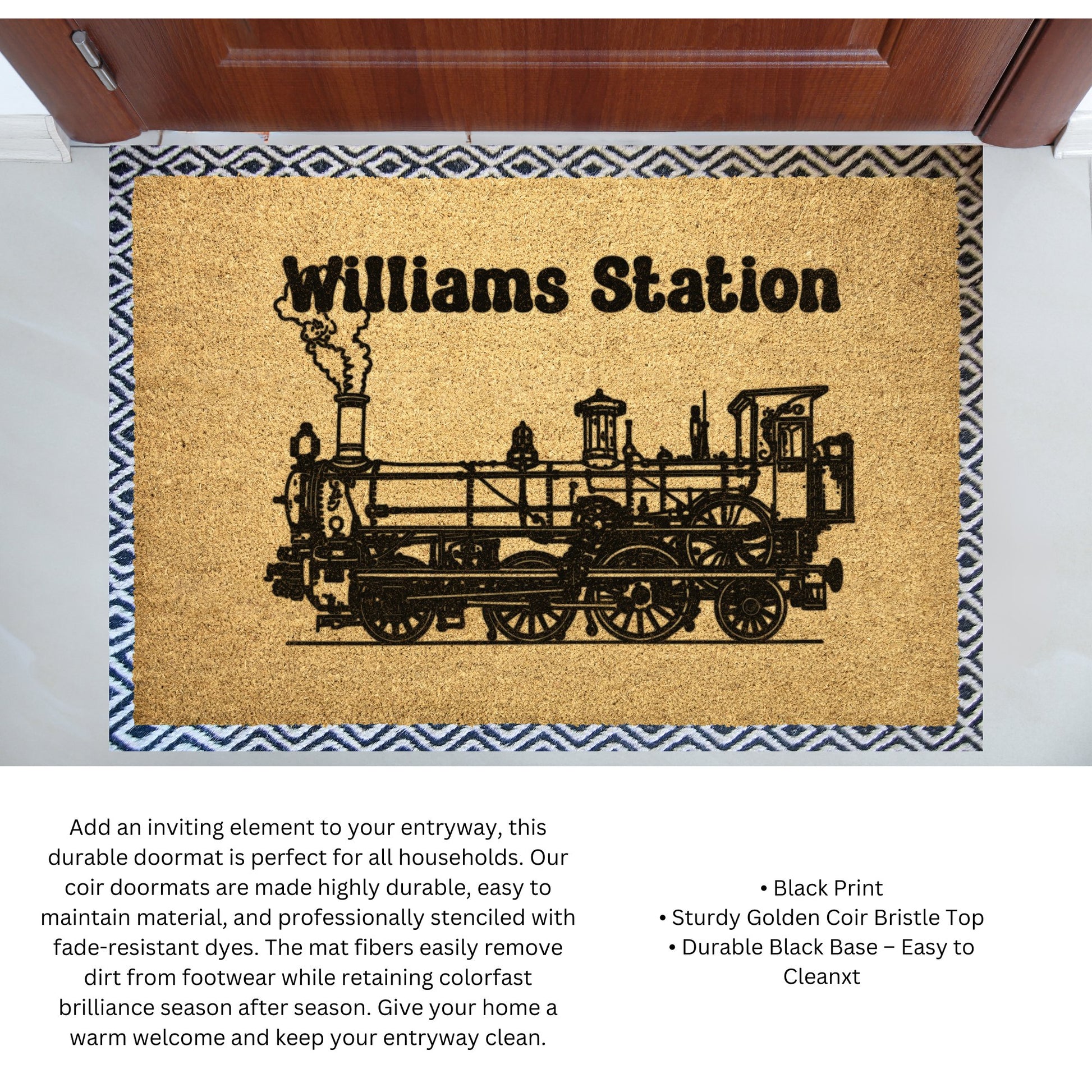 Custom Train Doormat Family Station, Personalized Locomotive Train Lover Custom - FlooredByArt