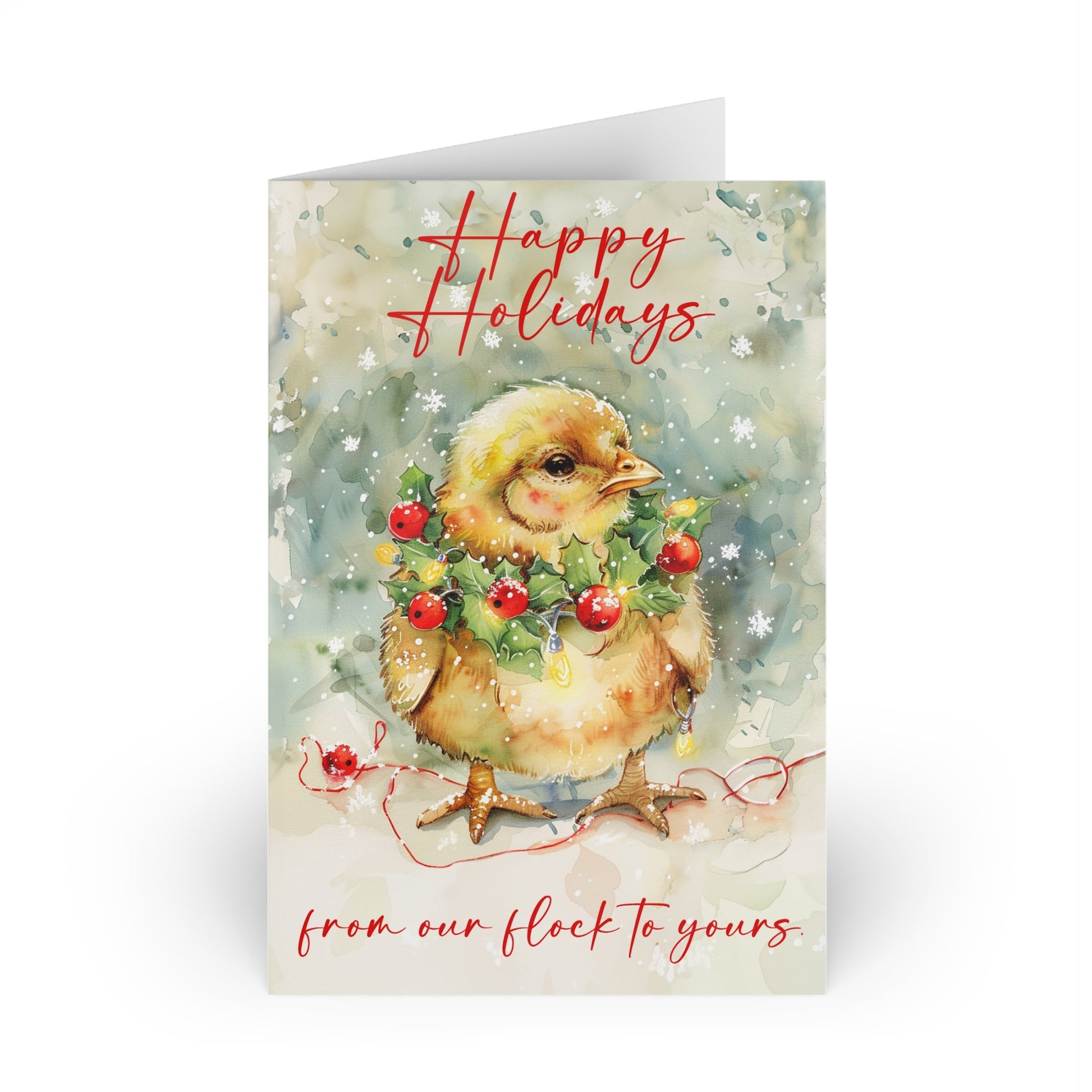 Cute Baby Chicken in Snow, Artwork Design Blank Greeting Cards - Set of 10 or 1 - FlooredByArt
