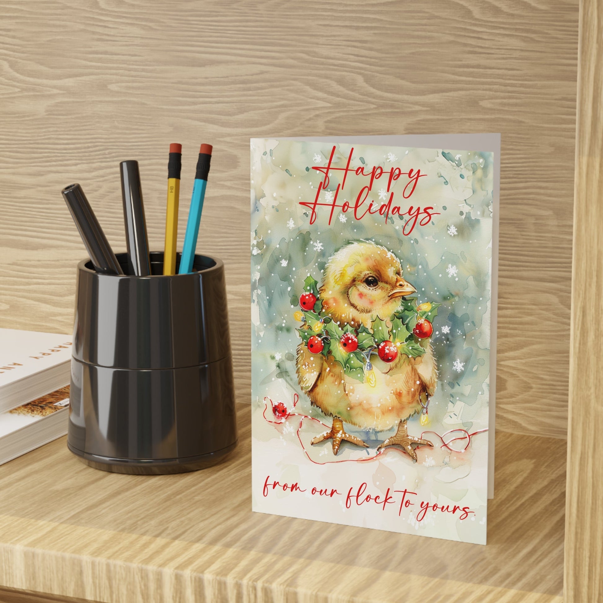 Cute Baby Chicken in Snow, Artwork Design Blank Greeting Cards - Set of 10 or 1 - FlooredByArt