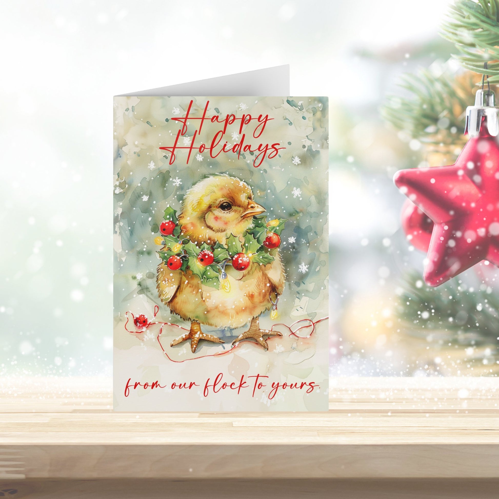 Cute Baby Chicken in Snow, Artwork Design Blank Greeting Cards - Set of 10 or 1 - FlooredByArt
