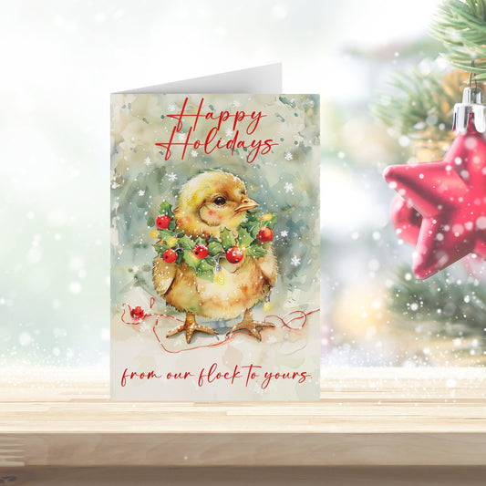Cute Baby Chicken in Snow, Artwork Design Blank Greeting Cards - Set of 10 or 1 - FlooredByArt