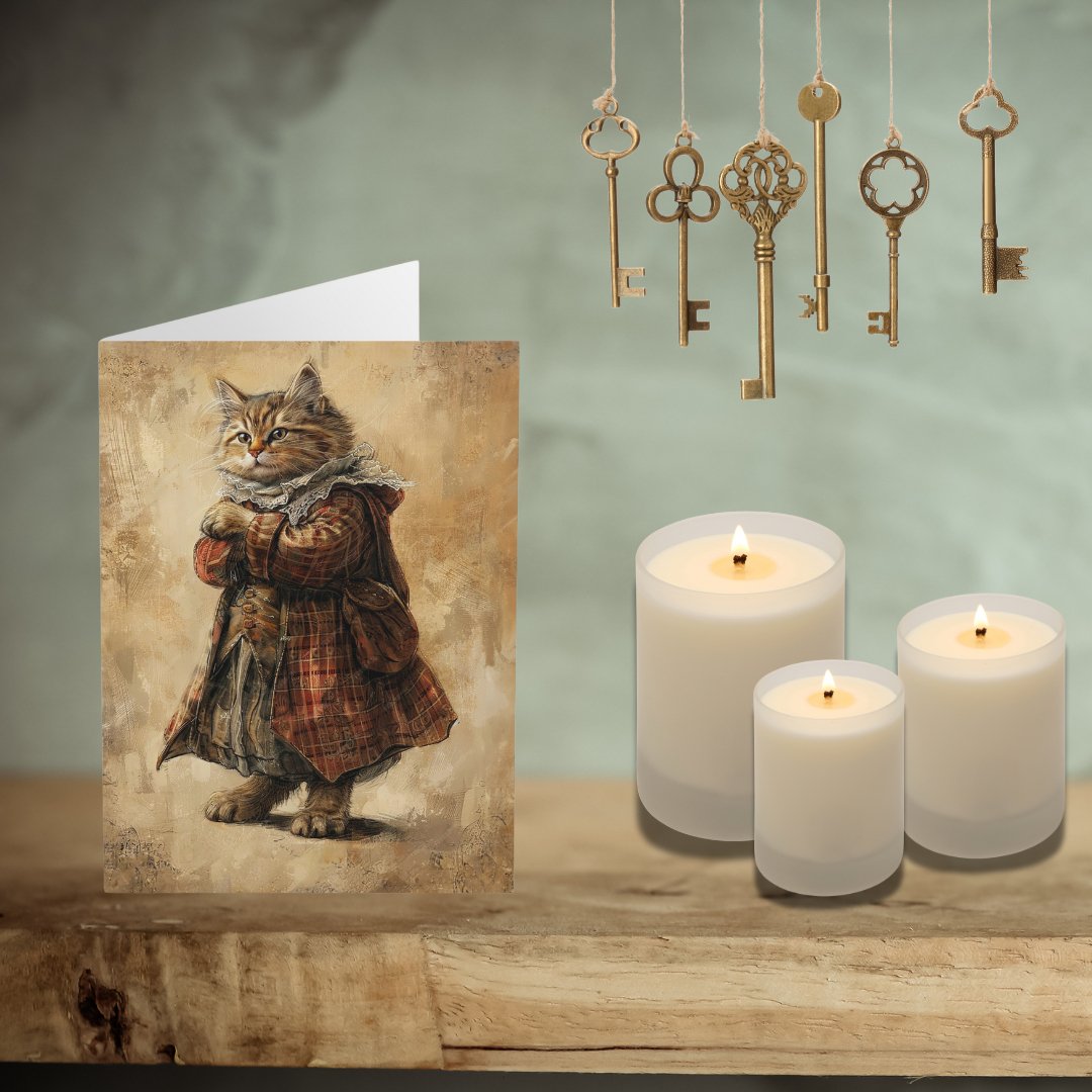 Cute Cat Card, Blank Whimsical Cat Art Greeting Notecard or Stationary - FlooredByArt