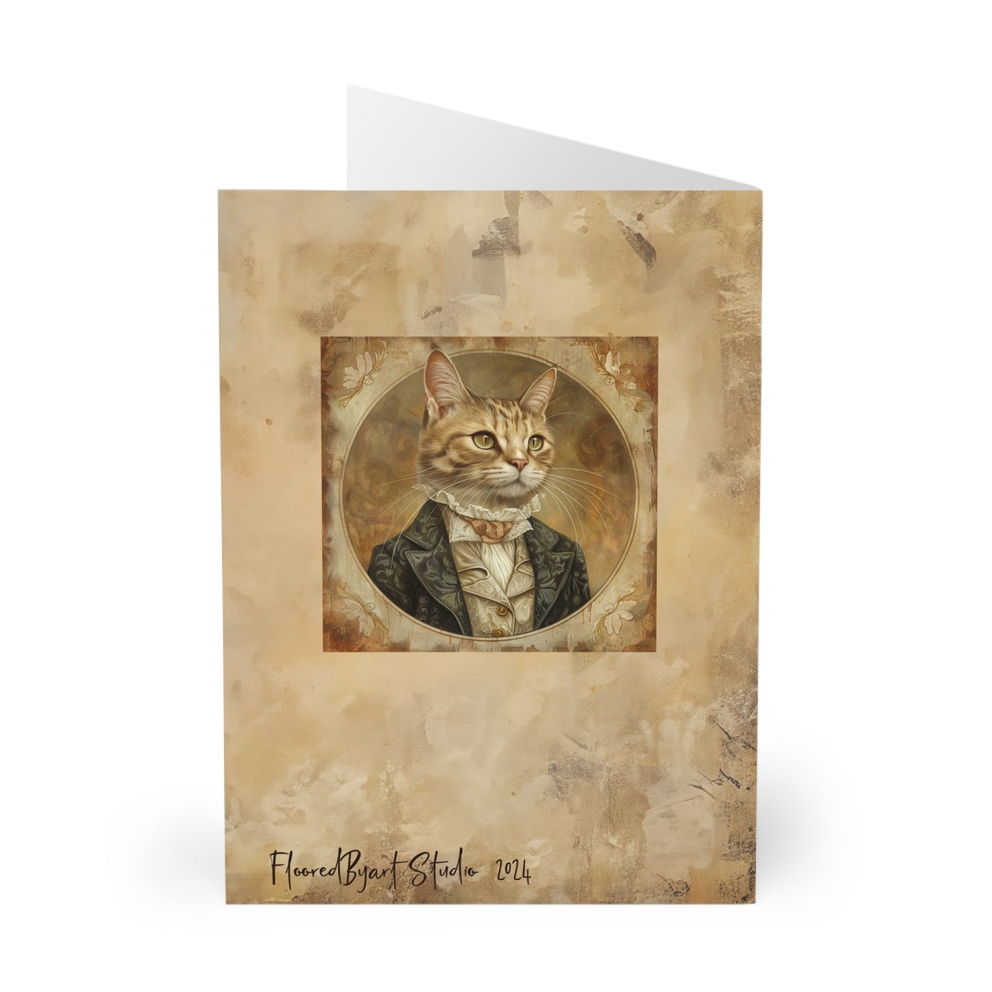 Cute Cat Card, Blank Whimsical Cat Art Greeting Notecard or Stationary - FlooredByArt