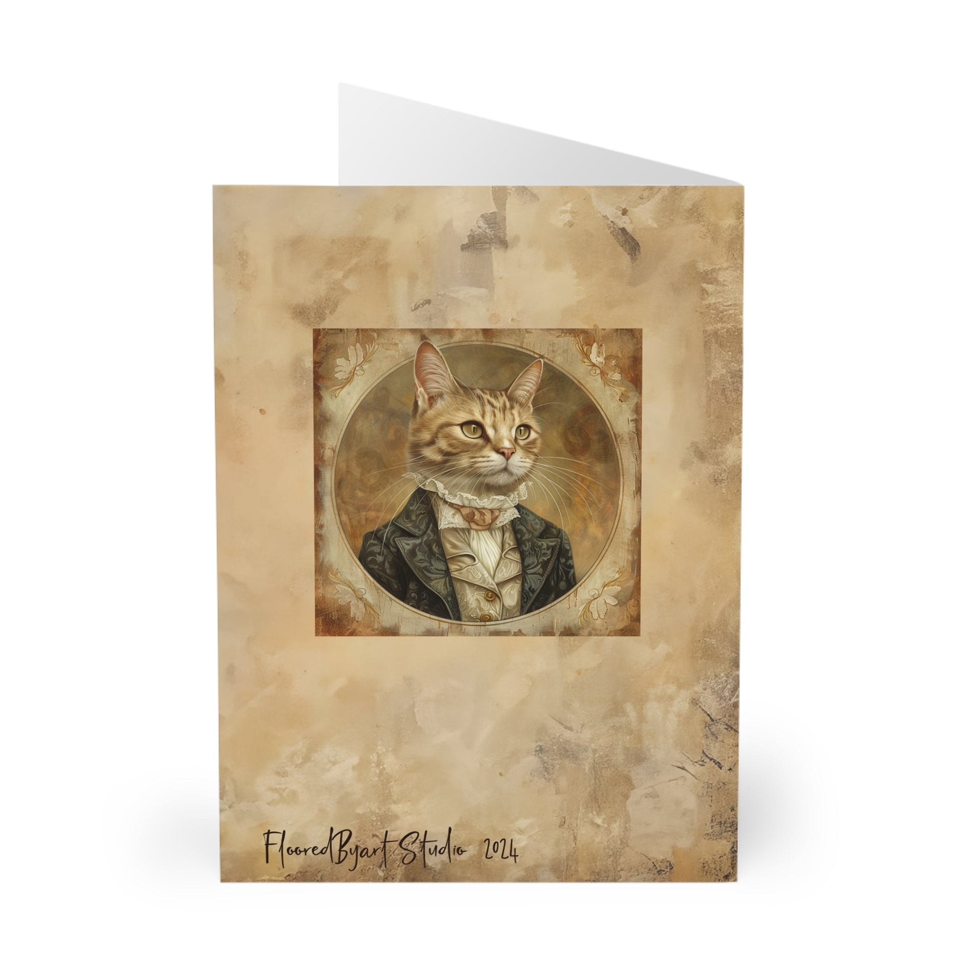 Cute Cat Card, Blank Whimsical Cat Art Greeting Notecard or Stationary - FlooredByArt