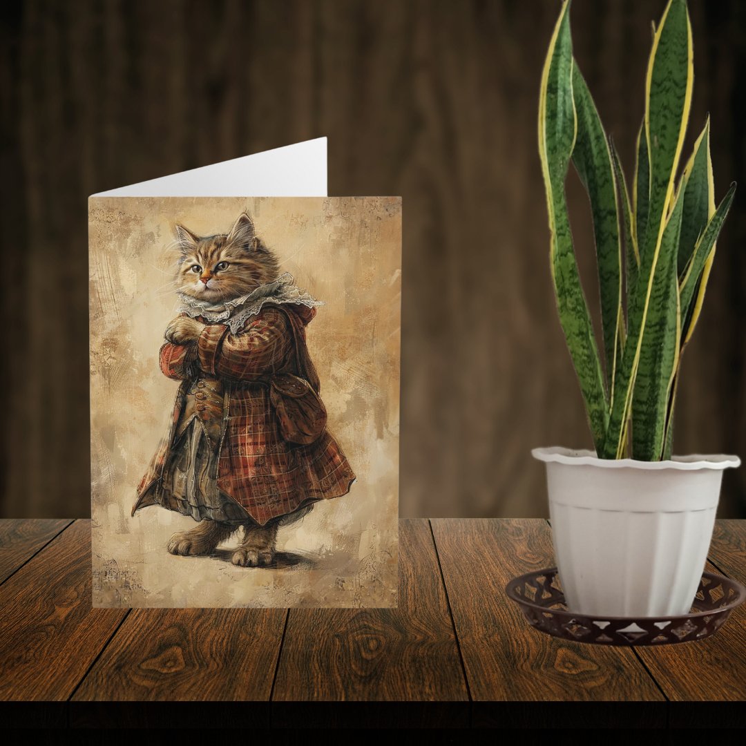 Cute Cat Card, Blank Whimsical Cat Art Greeting Notecard or Stationary - FlooredByArt