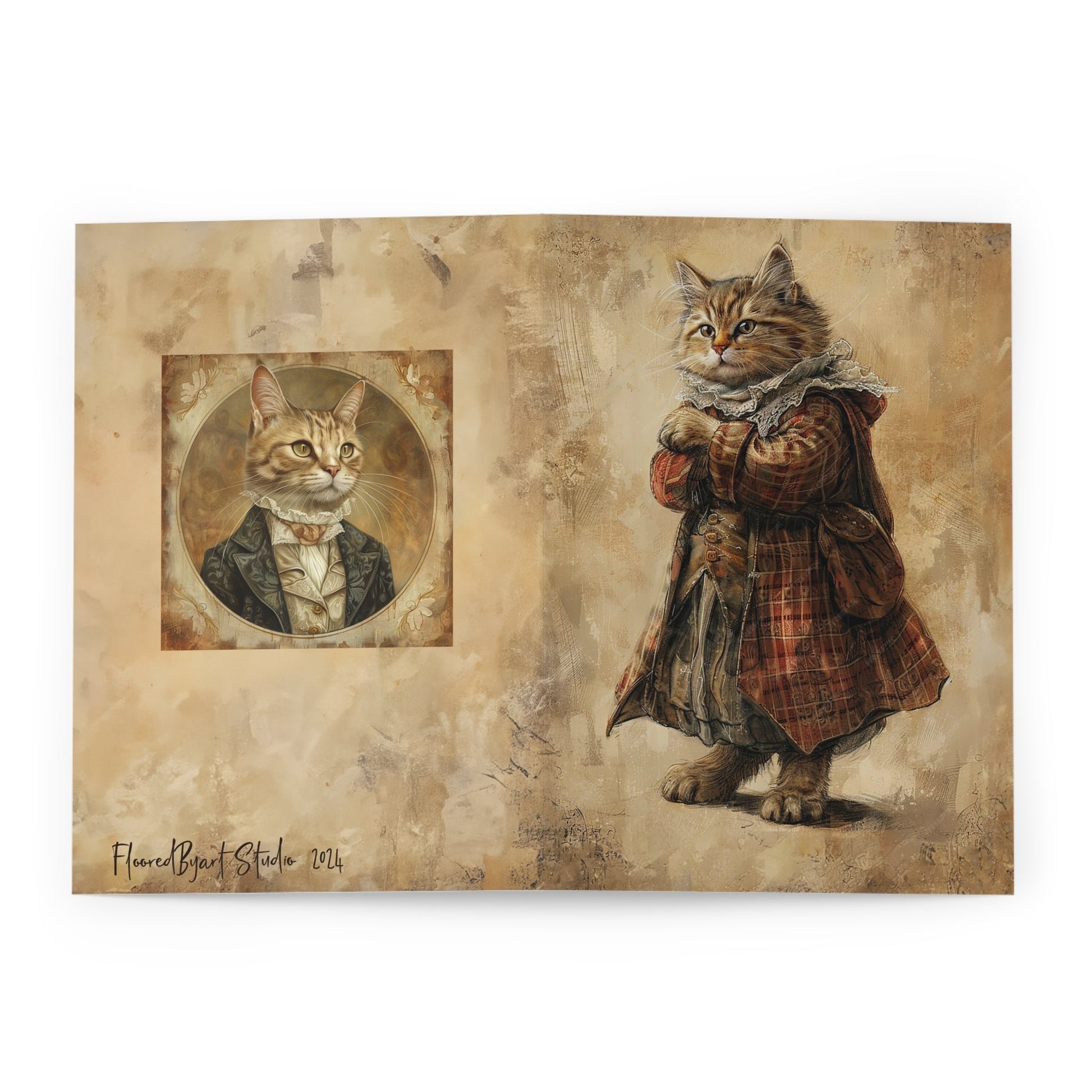 Cute Cat Card, Blank Whimsical Cat Art Greeting Notecard or Stationary - FlooredByArt