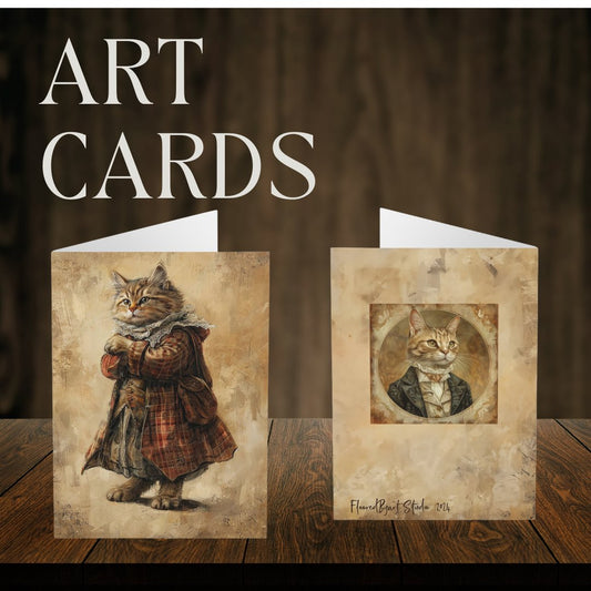 Cute Cat Card, Blank Whimsical Cat Art Greeting Notecard or Stationary - FlooredByArt