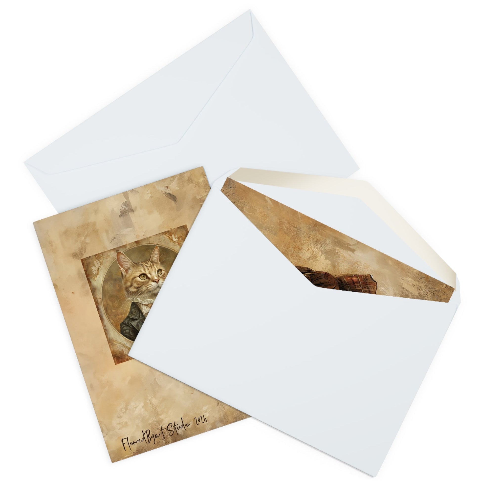 Cute Cat Card, Blank Whimsical Cat Art Greeting Notecard or Stationary - FlooredByArt