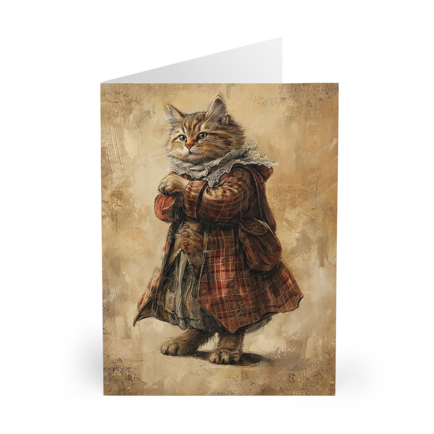 Cute Cat Card, Blank Whimsical Cat Art Greeting Notecard or Stationary - FlooredByArt