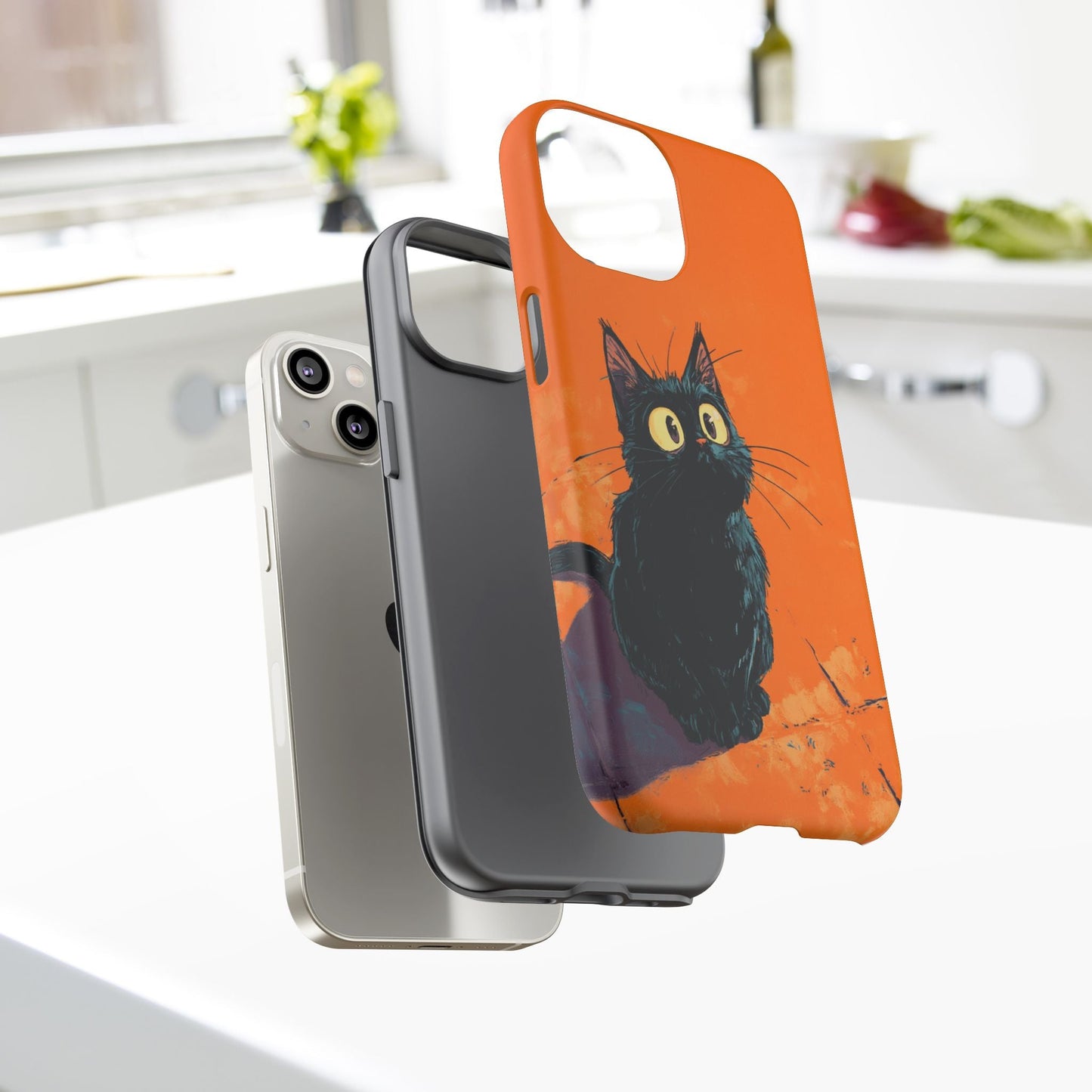 Cute Cat iPhone Case, Tough Phone Cover, iPhone 16, 15, 14 series - FlooredByArt