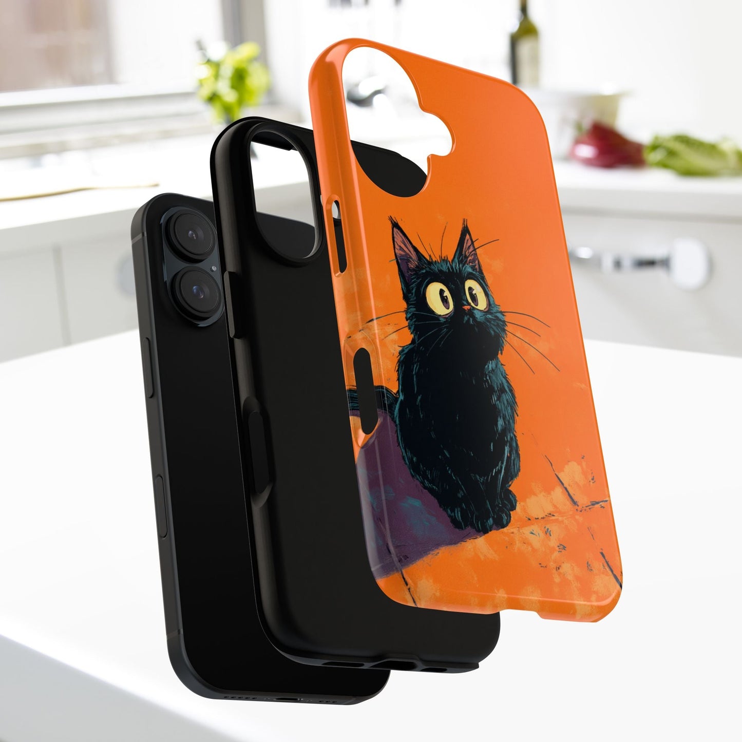 Cute Cat iPhone Case, Tough Phone Cover, iPhone 16, 15, 14 series - FlooredByArt