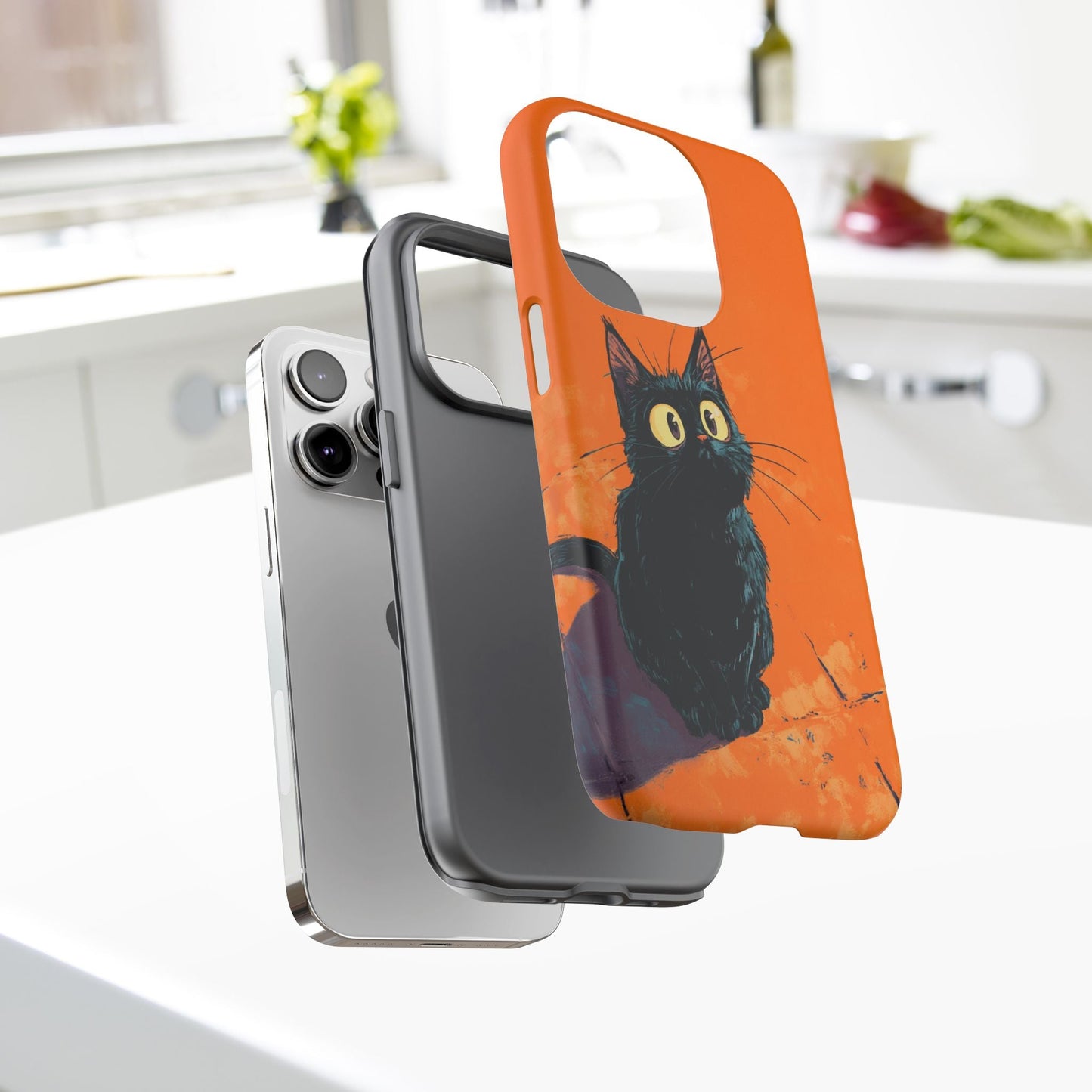 Cute Cat iPhone Case, Tough Phone Cover, iPhone 16, 15, 14 series - FlooredByArt