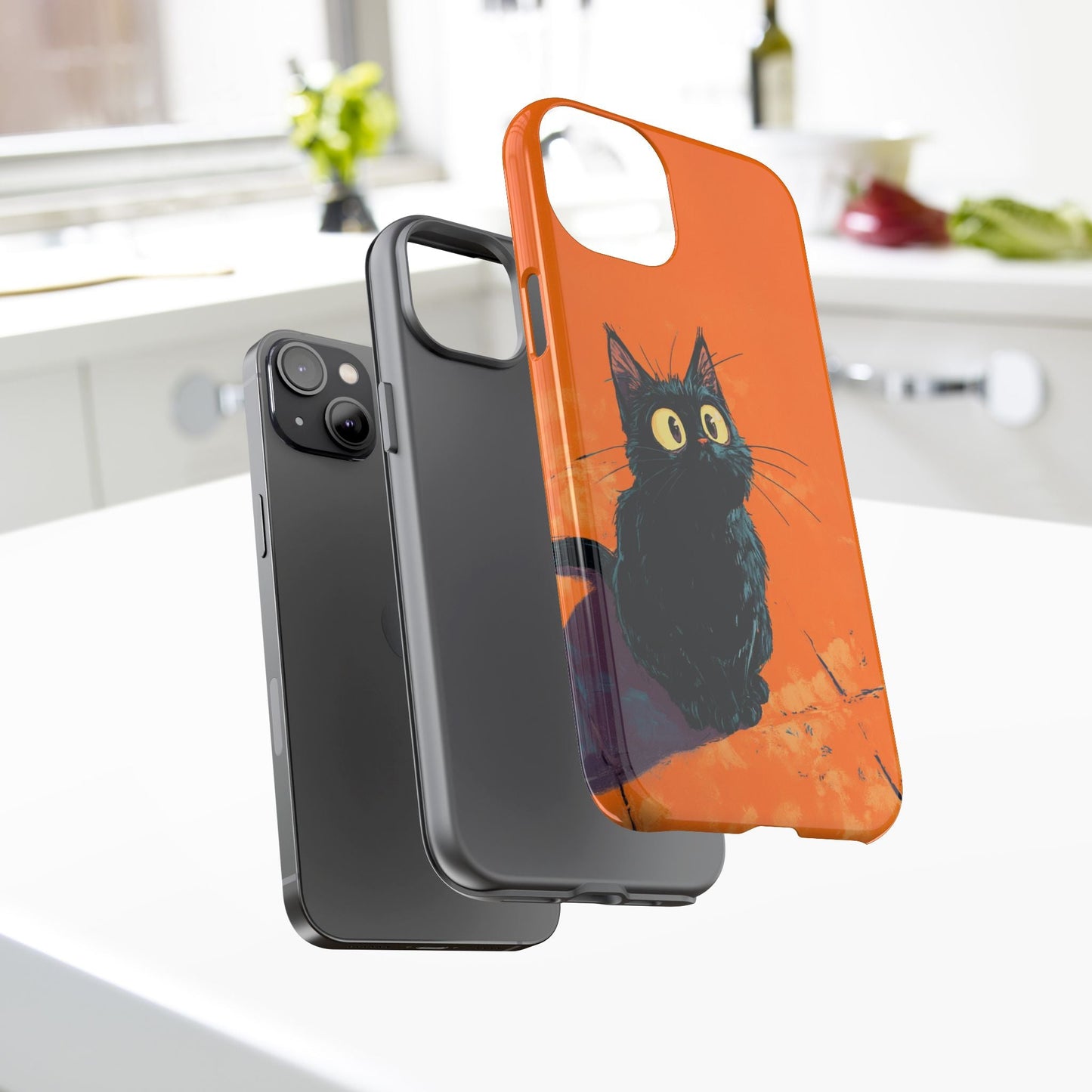 Cute Cat iPhone Case, Tough Phone Cover, iPhone 16, 15, 14 series - FlooredByArt