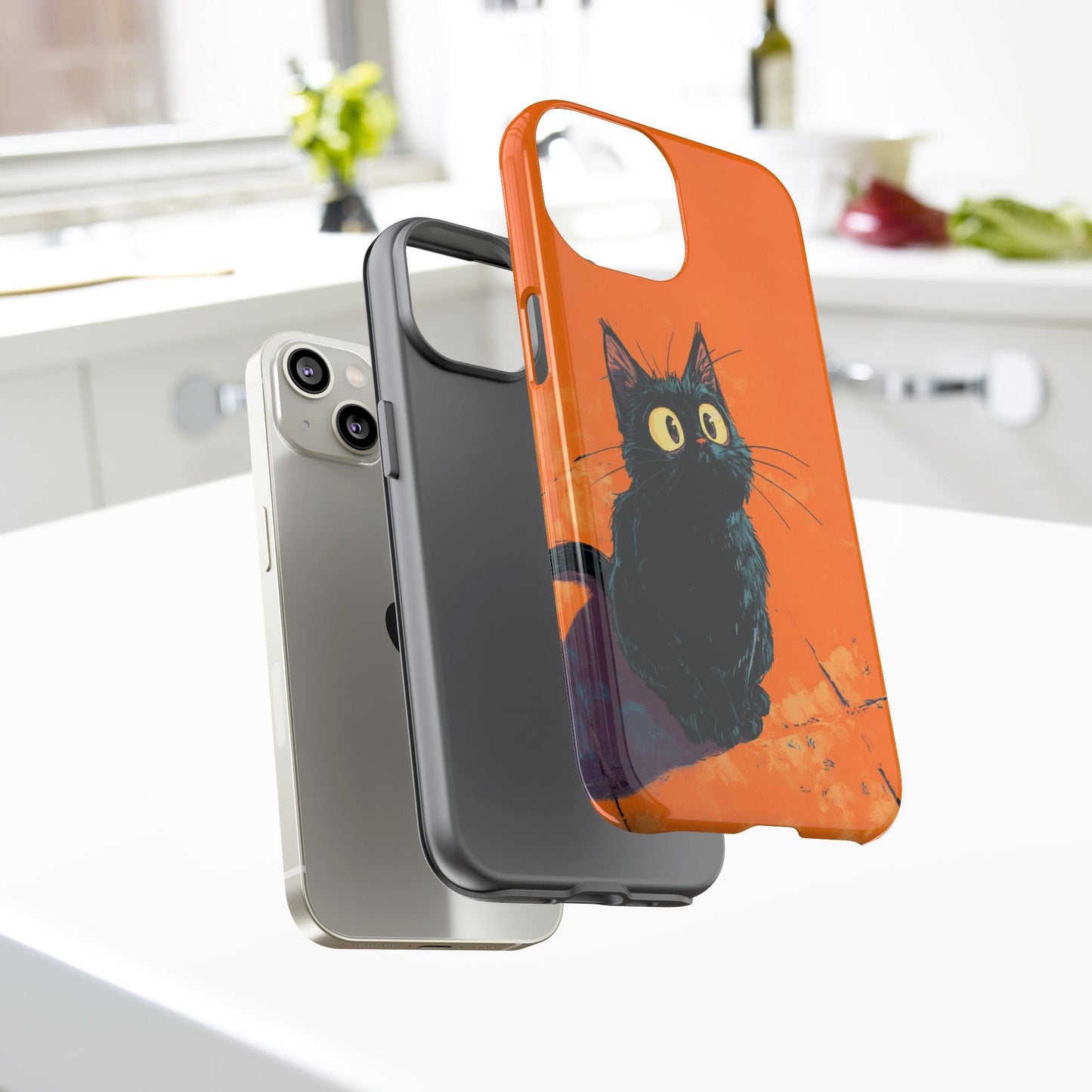 Cute Cat iPhone Case, Tough Phone Cover, iPhone 16, 15, 14 series - FlooredByArt