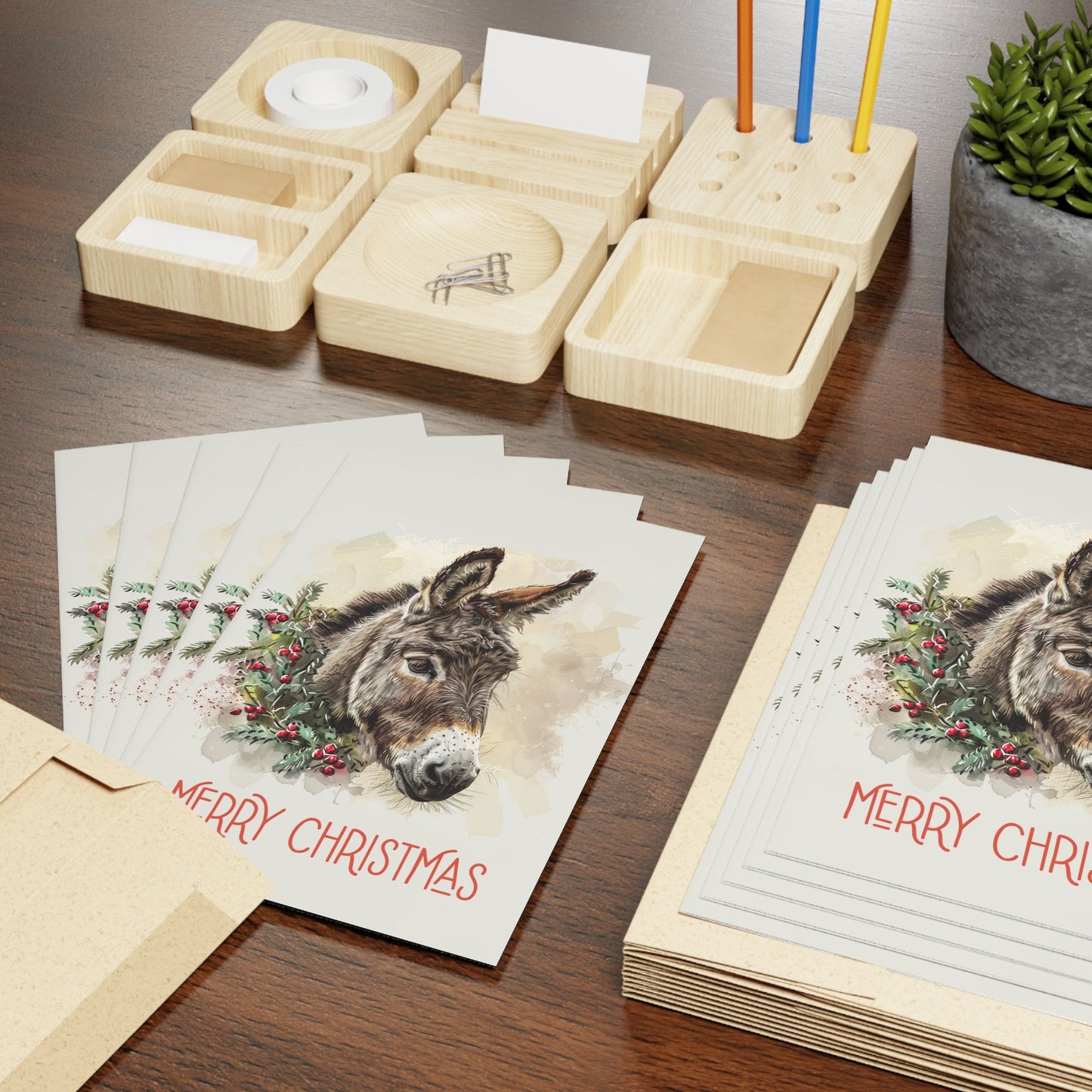 Cute Donkey Christmas Card Artwork Design Blank Christmas Greeting Cards - FlooredByArt