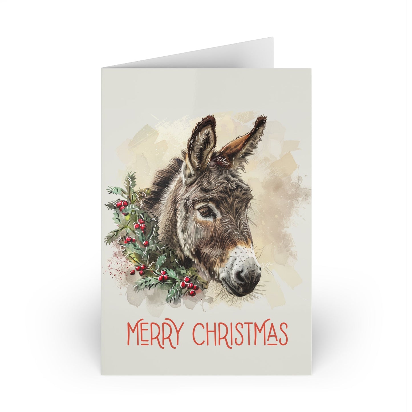 Cute Donkey Christmas Card Artwork Design Blank Christmas Greeting Cards - FlooredByArt