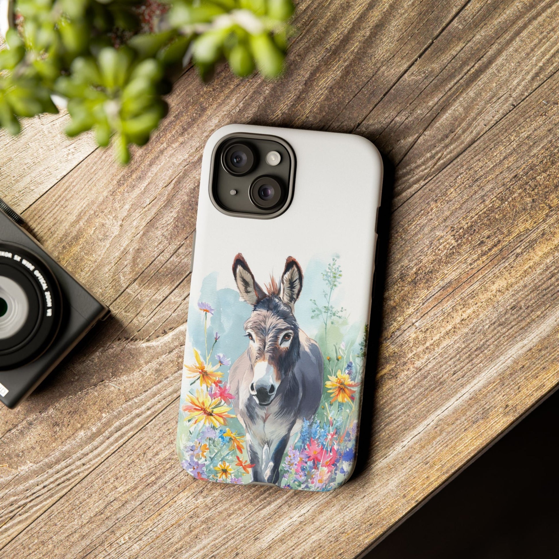 Cute Donkey iPhone Case - Summer Fun Floral Phone Cover, Tough Phone Case - FlooredByArt