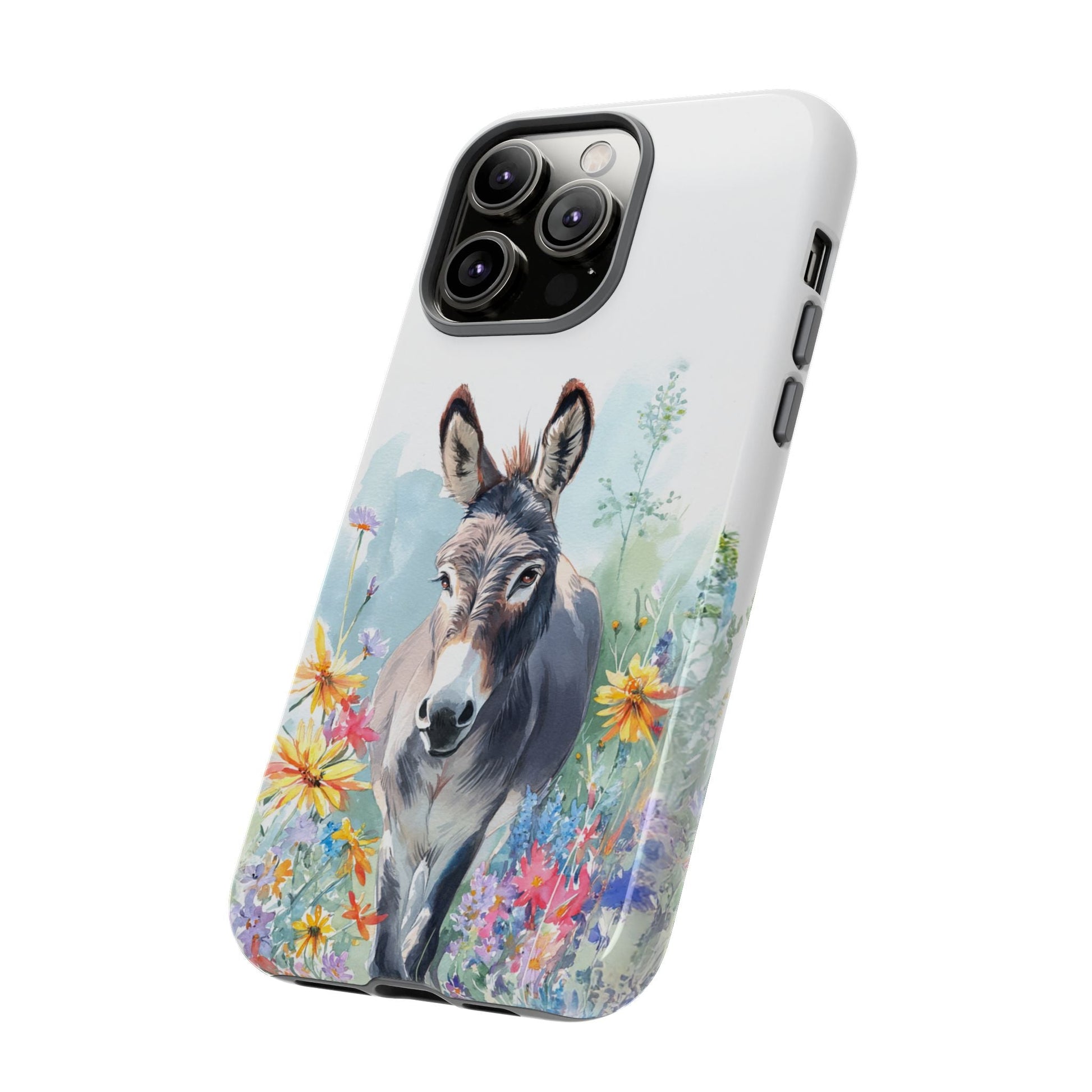 Cute Donkey iPhone Case - Summer Fun Floral Phone Cover, Tough Phone Case - FlooredByArt