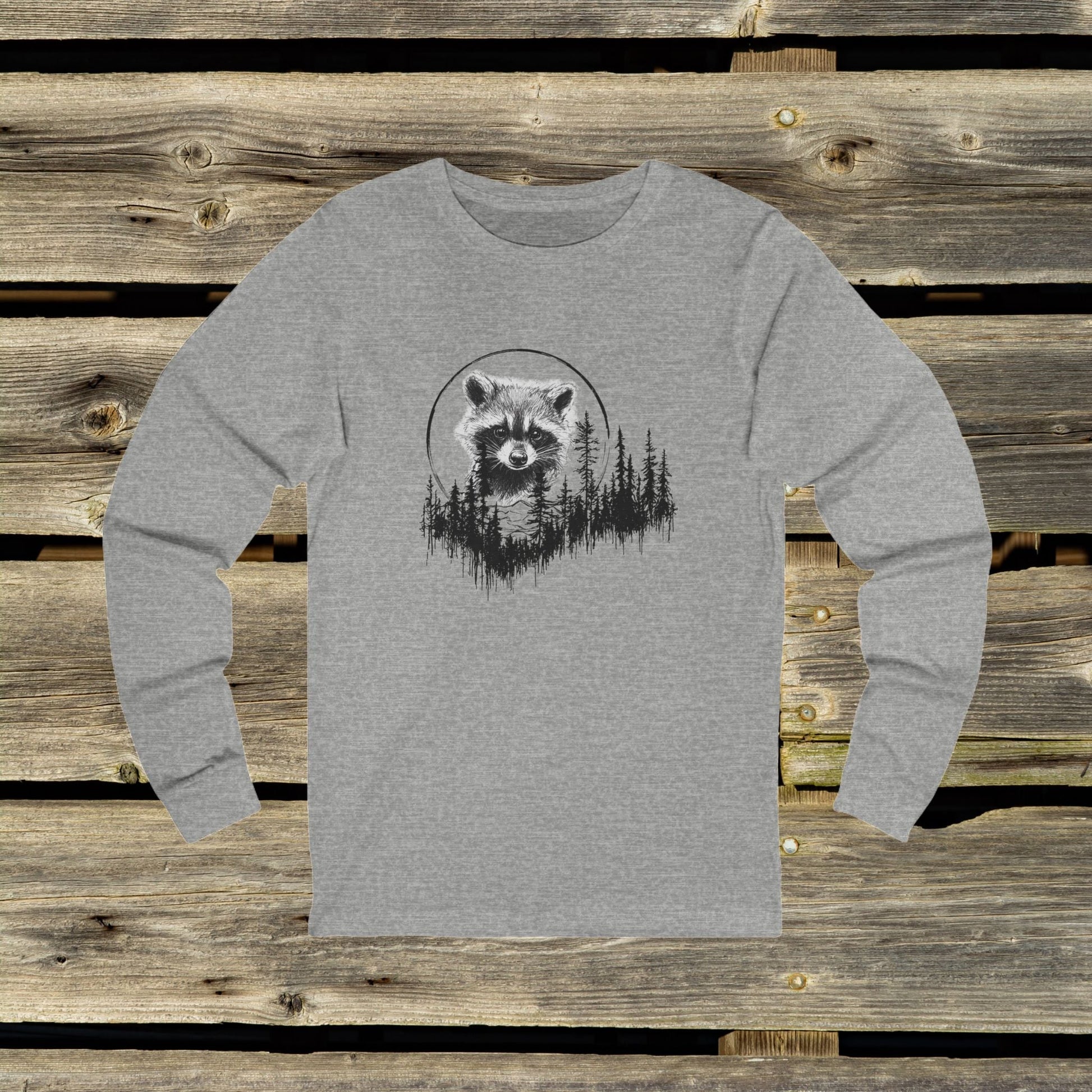 Cute Pen and Ink Raccoon Unisex Long Sleeve Tee - Perfect for Outdoors Men and Hikers - FlooredByArt