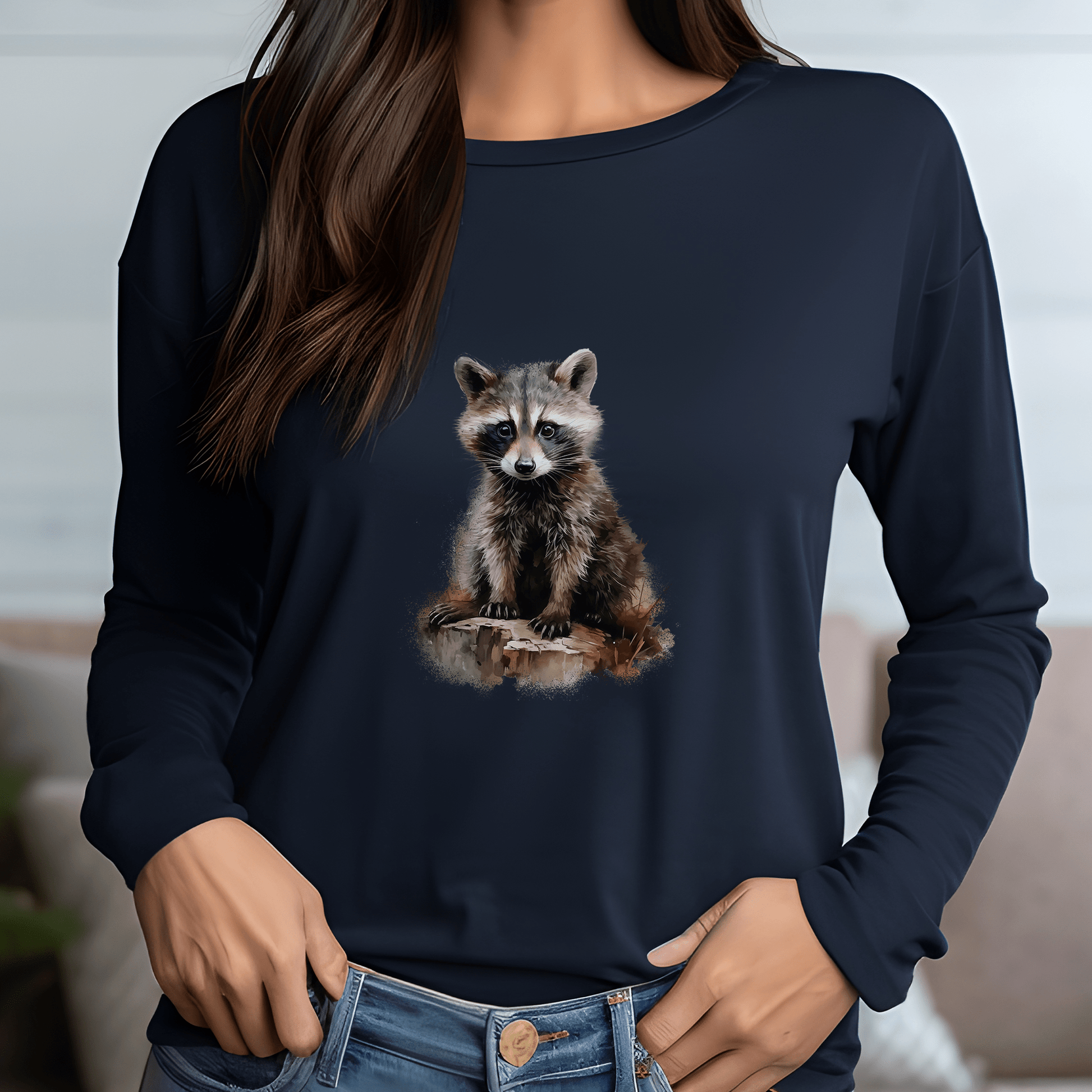 Cute Raccoon Unisex Long Sleeve Tee - Perfect for Animal Lovers and Outdoor Enthusiasts - FlooredByArt