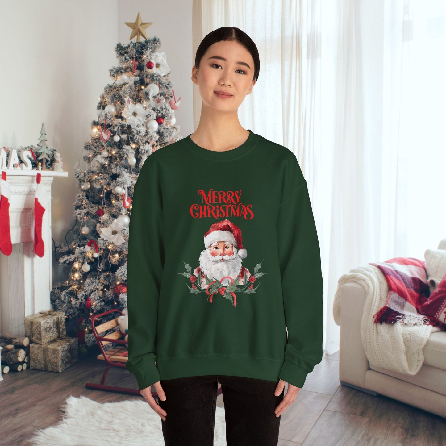 Cute Santa Claus Sweatshirt Merry Christmas Sweater, Hygge Sweatshirt oversized - FlooredByArt