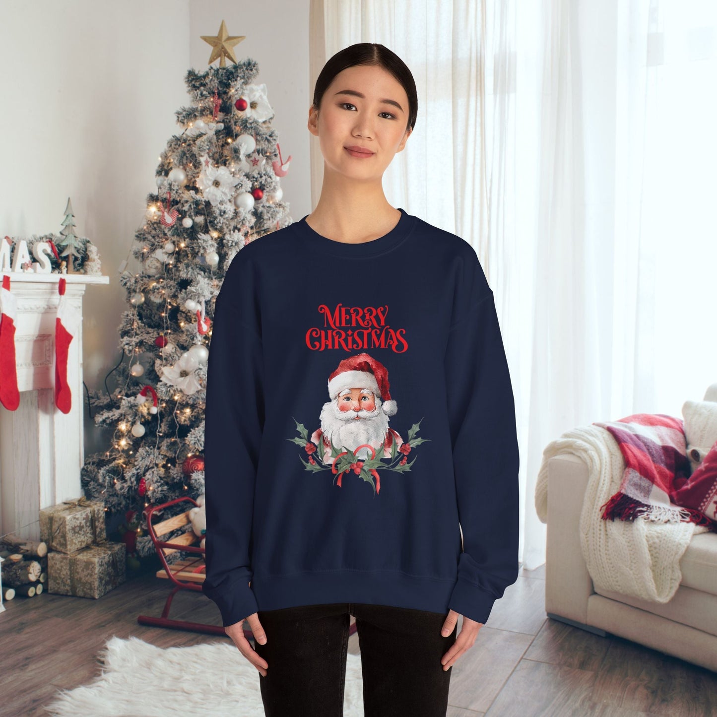Cute Santa Claus Sweatshirt Merry Christmas Sweater, Hygge Sweatshirt oversized - FlooredByArt