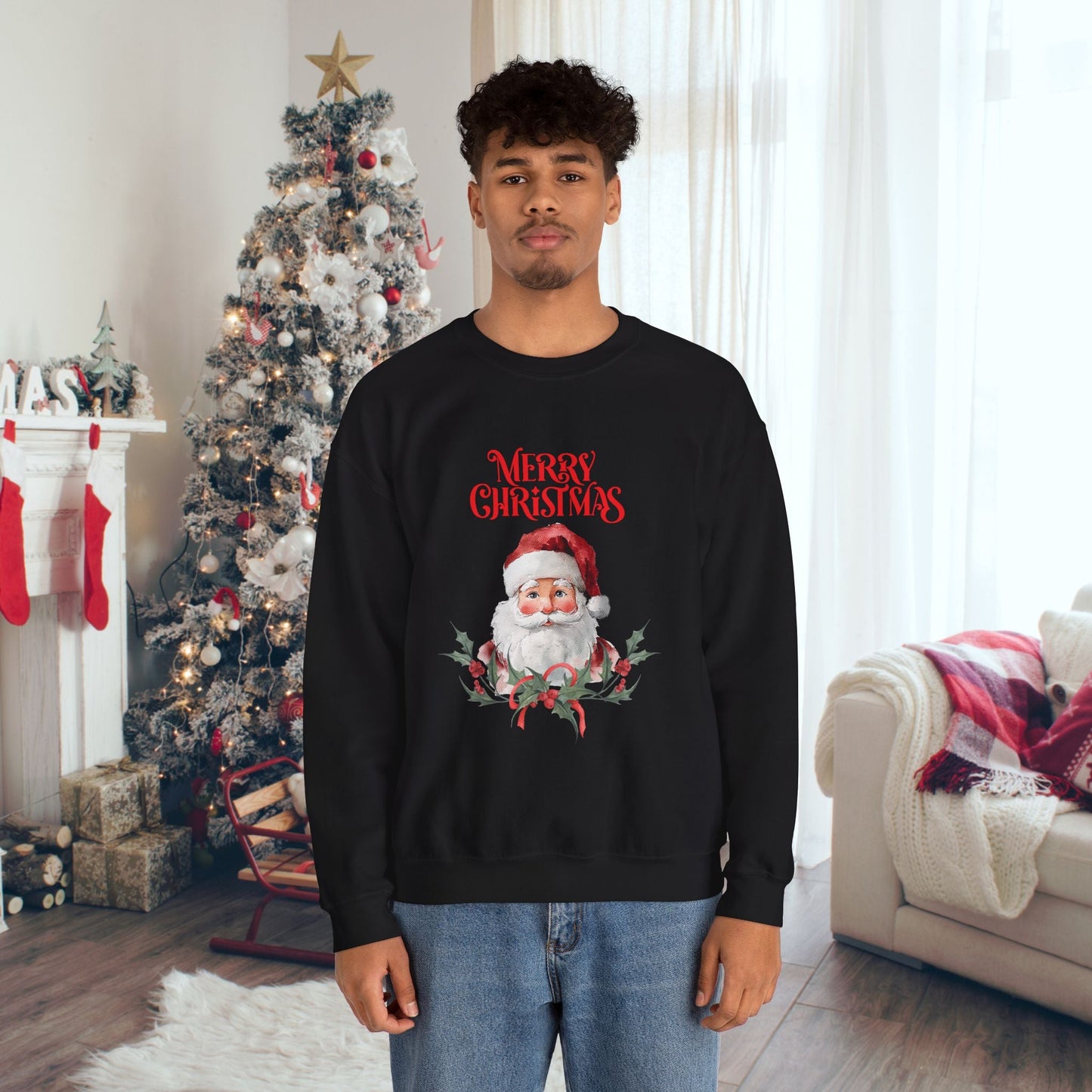 Cute Santa Claus Sweatshirt Merry Christmas Sweater, Hygge Sweatshirt oversized - FlooredByArt