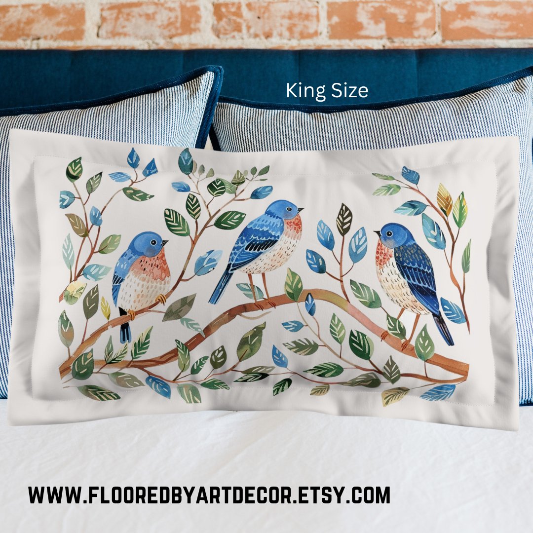 Decorative Bluebird Accent Pillow Sham, Watercolor Garden Accent Pillow - FlooredByArt