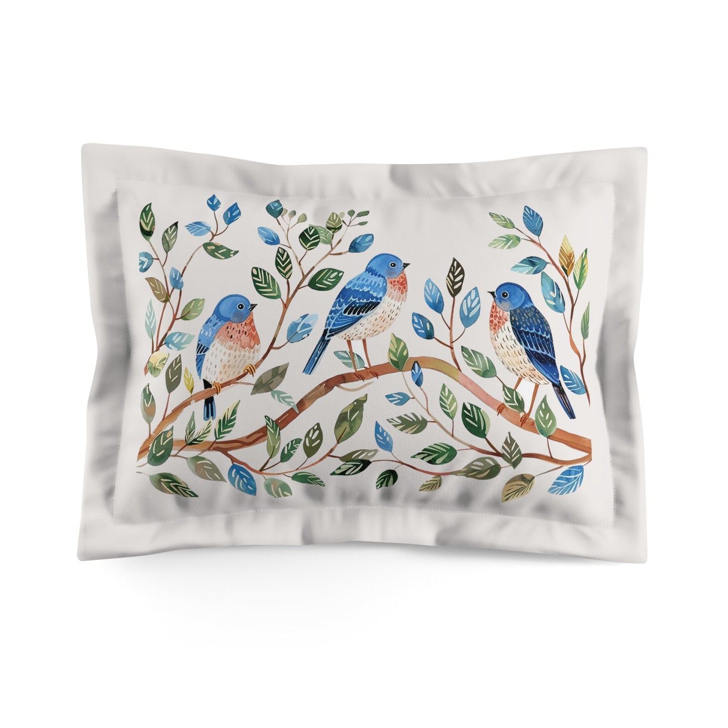 Decorative Bluebird Accent Pillow Sham, Watercolor Garden Accent Pillow - FlooredByArt