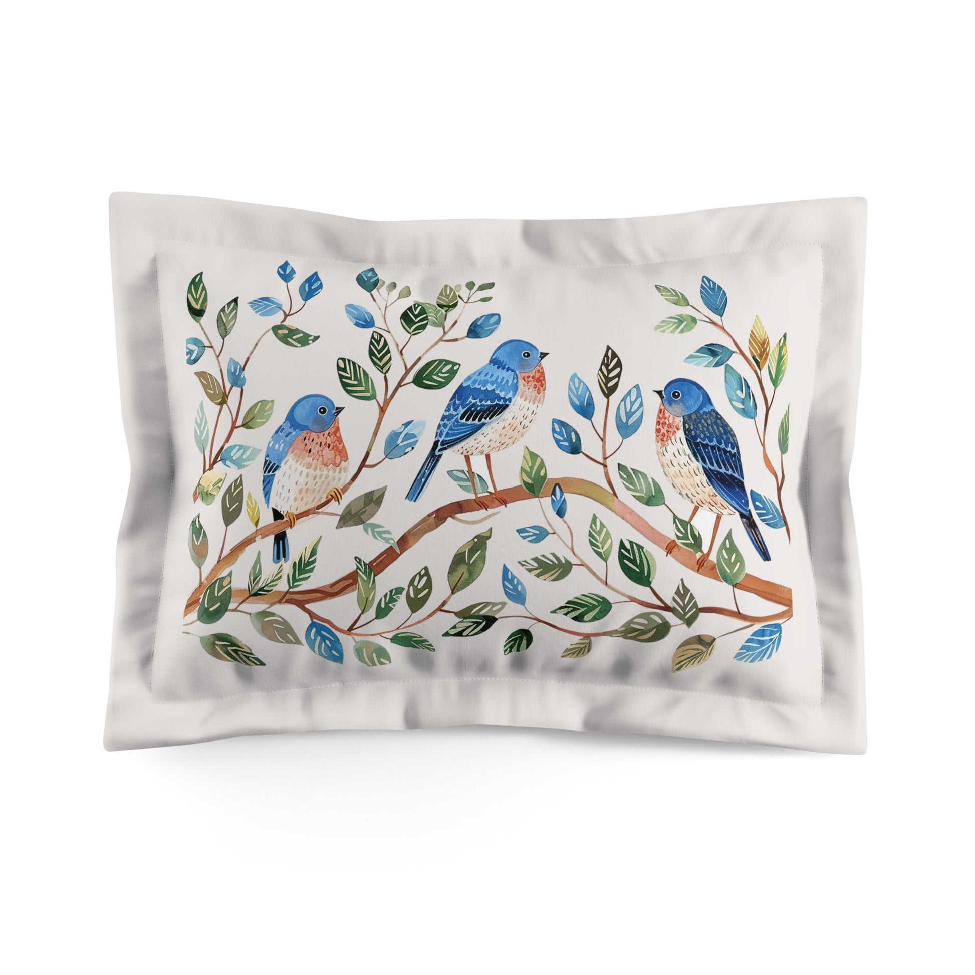 Decorative Bluebird Accent Pillow Sham, Watercolor Garden Accent Pillow - FlooredByArt