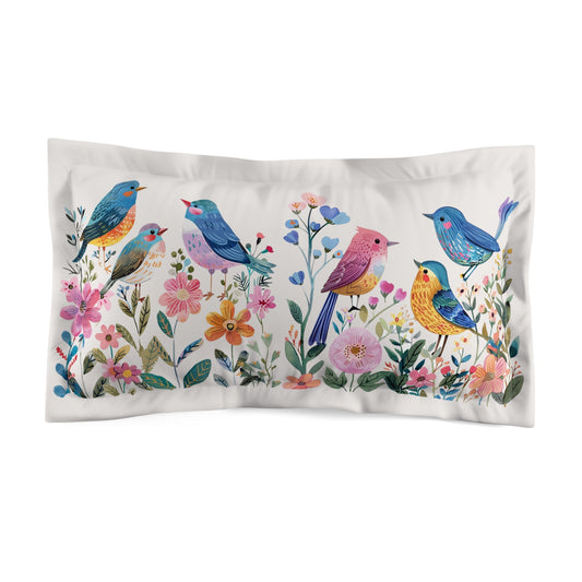 Decorative Garden Bird Accent Pillow Sham, Watercolor Painting Pillow Sham, Garden Colorful Accent - FlooredByArt