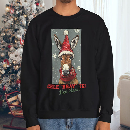 Donkey Christmas Sweatshirt Shirt, Cele "Bray" Te! Donkey Gifts, Donkey Mule Shirt - FlooredByArt