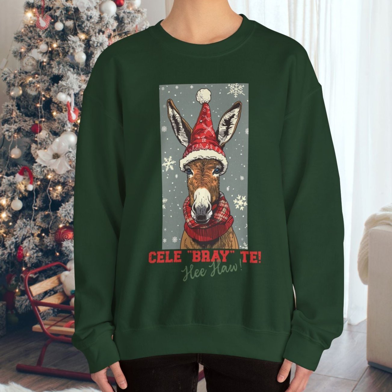 Donkey Christmas Sweatshirt Shirt, Cele "Bray" Te! Donkey Gifts, Donkey Mule Shirt - FlooredByArt