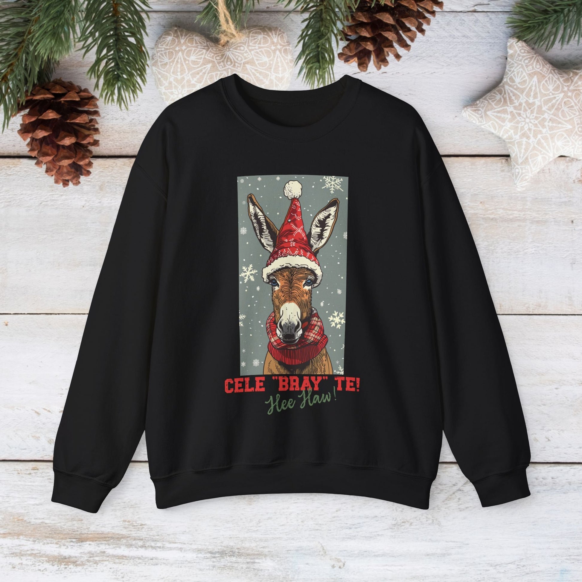 Donkey Christmas Sweatshirt Shirt, Cele "Bray" Te! Donkey Gifts, Donkey Mule Shirt - FlooredByArt