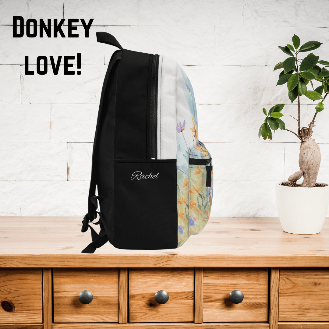 Donkey & Wildflowers Backpack - Personalized Fall School Bag, Cute Animal Art - FlooredByArt