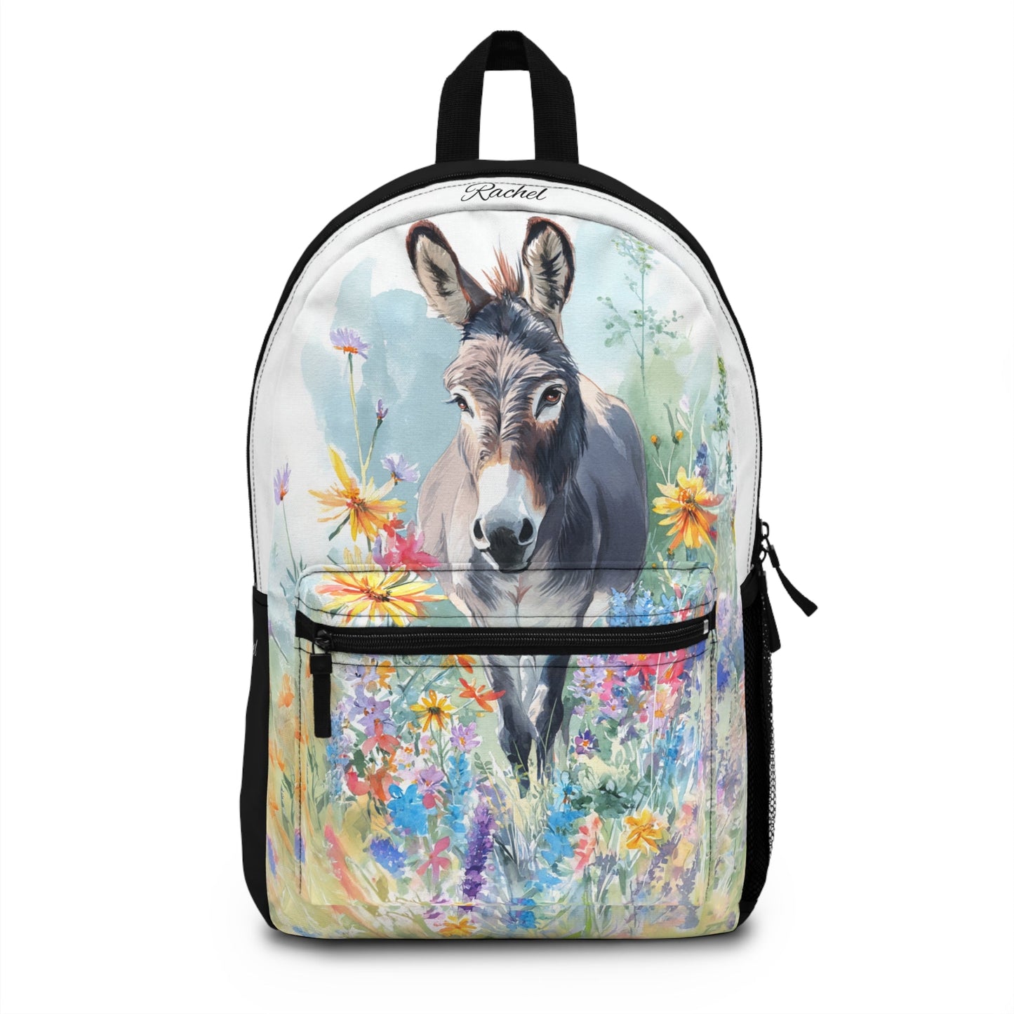 Donkey & Wildflowers Backpack - Personalized Fall School Bag, Cute Animal Art Travel Backpack, Gift for Kids or Nature Lovers - FlooredByArt