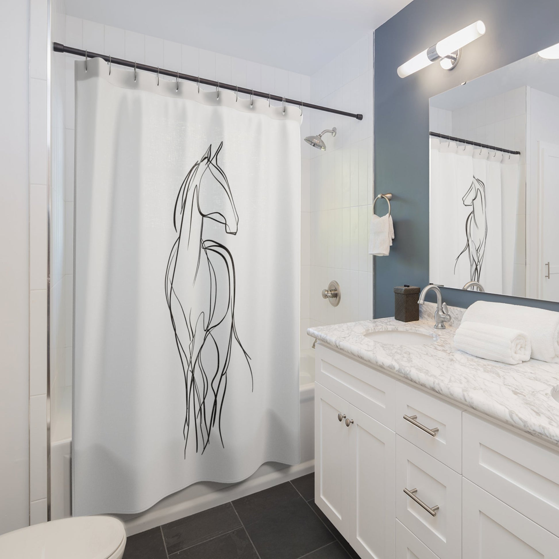 Elegant Horse Line Art Shower Curtain - Minimalist Bathroom Decor, Equestrian Gift, Horse Lover's Home Accent - FlooredByArt
